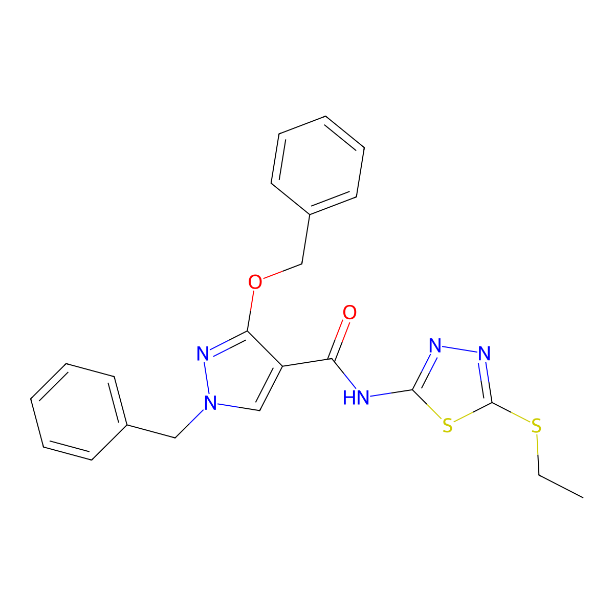 1-benzyl-3-(benzyloxy)-N-(5-(ethylthio)-1,3,4-thiadiazol-2-yl)-1H-pyrazole-4-carboxamide molecular structure, CAS 1013749-98-8