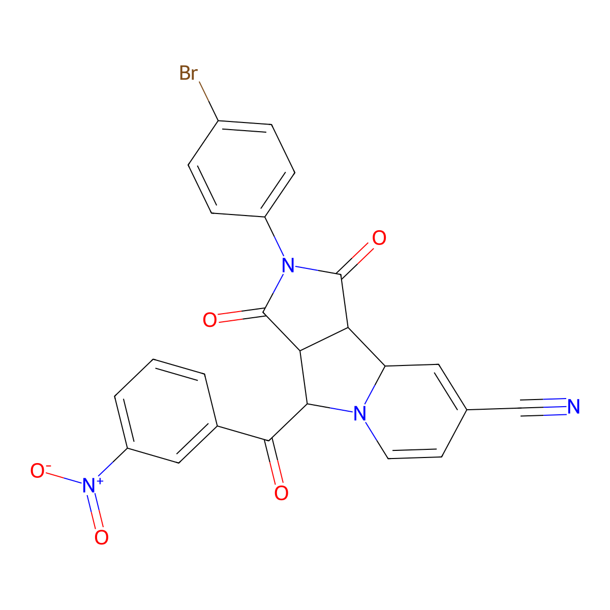 (3aS,4R,9aS,9bR)-2-(4-bromophenyl)-4-[(3-nitrophenyl)carbonyl]-1,3-dioxo-2,3,3a,4,9a,9b-hexahydro-1H-pyrrolo[3,4-a]indolizine-8-carbonitrile molecular structure, CAS 1013750-45-2
