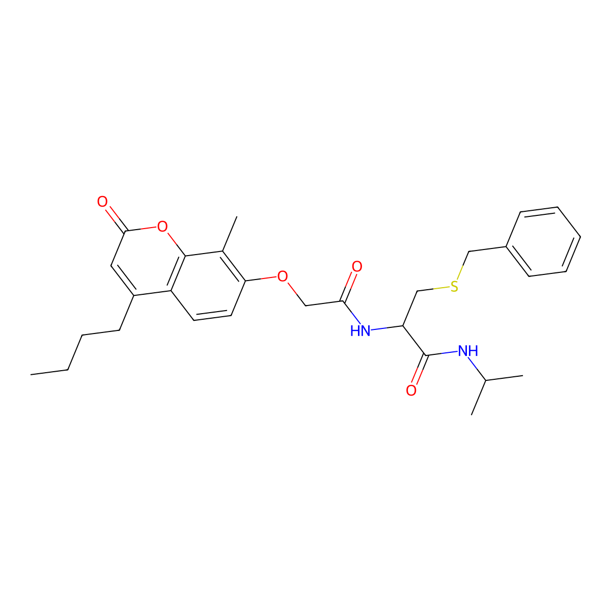 S-benzyl-N~2~-{[(4-butyl-8-methyl-2-oxo-2H-chromen-7-yl)oxy]acetyl}-N-propan-2-yl-L-cysteinamide molecular structure, CAS 1013751-81-9