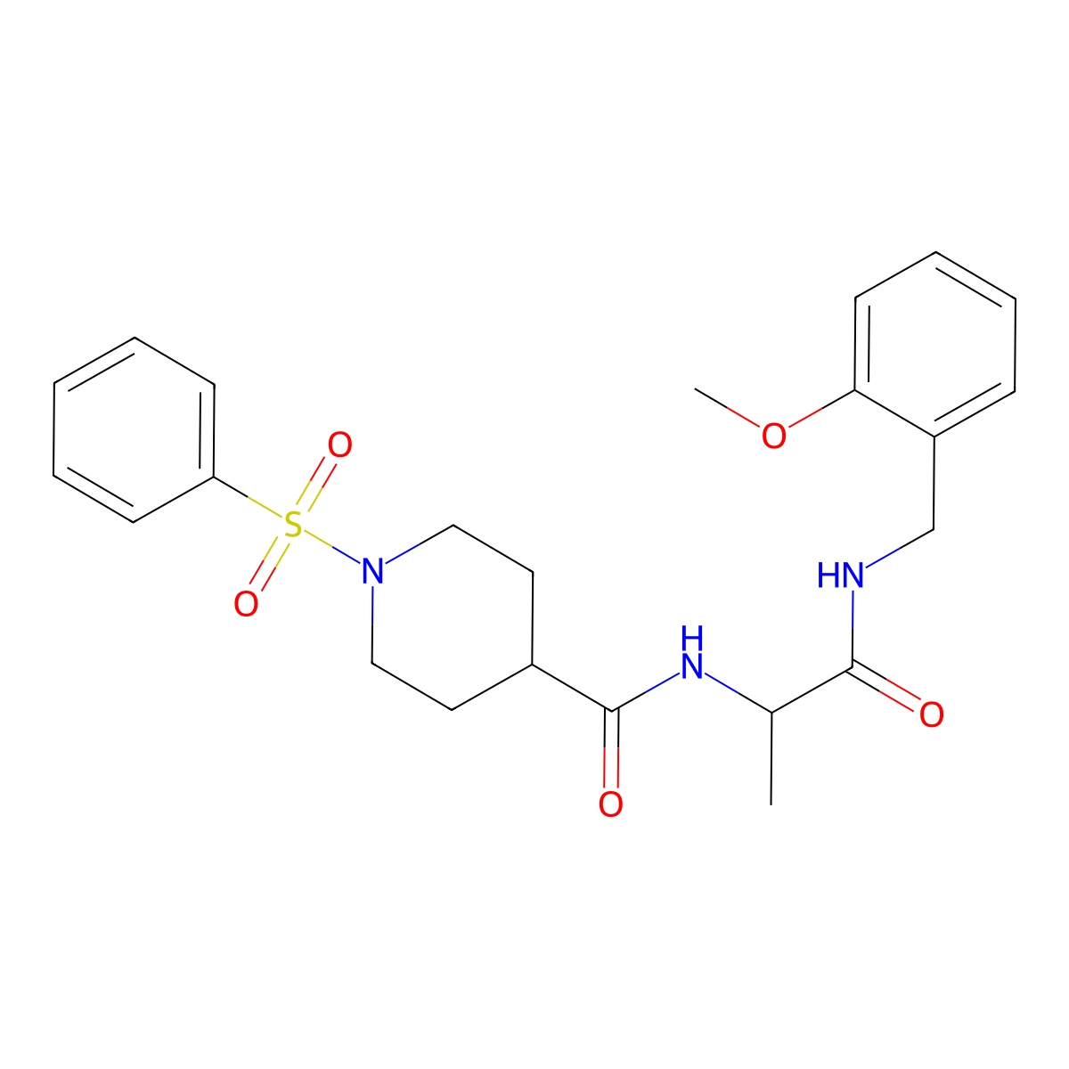 (2S)-2-((1-(benzenesulfonyl)piperidin-4-yl)formamido)-N-((2-methoxyphenyl)methyl)propanamide molecular structure, CAS 1013753-99-5