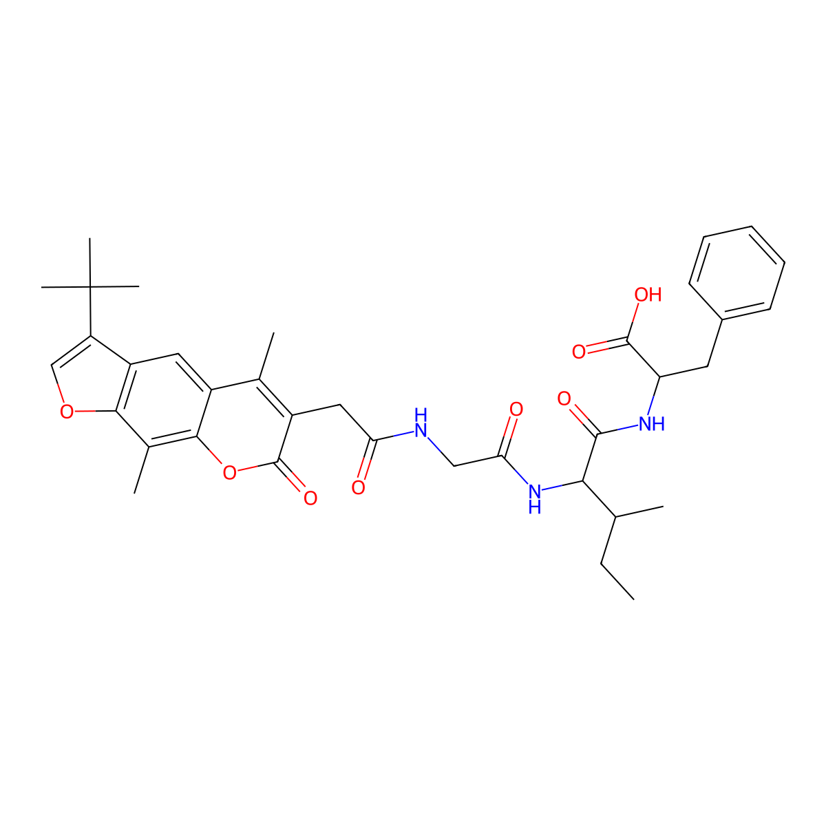N-[(3-tert-butyl-5,9-dimethyl-7-oxo-7H-furo[3,2-g]chromen-6-yl)acetyl]glycyl-L-isoleucyl-L-phenylalanine molecular structure, CAS 1013754-72-7