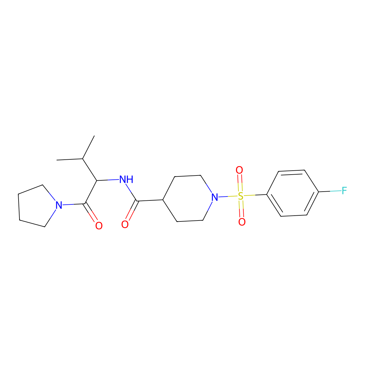 1-[(4-fluorophenyl)sulfonyl]-N-[(2S)-3-methyl-1-oxo-1-(pyrrolidin-1-yl)butan-2-yl]piperidine-4-carboxamide molecular structure, CAS 1013755-12-8