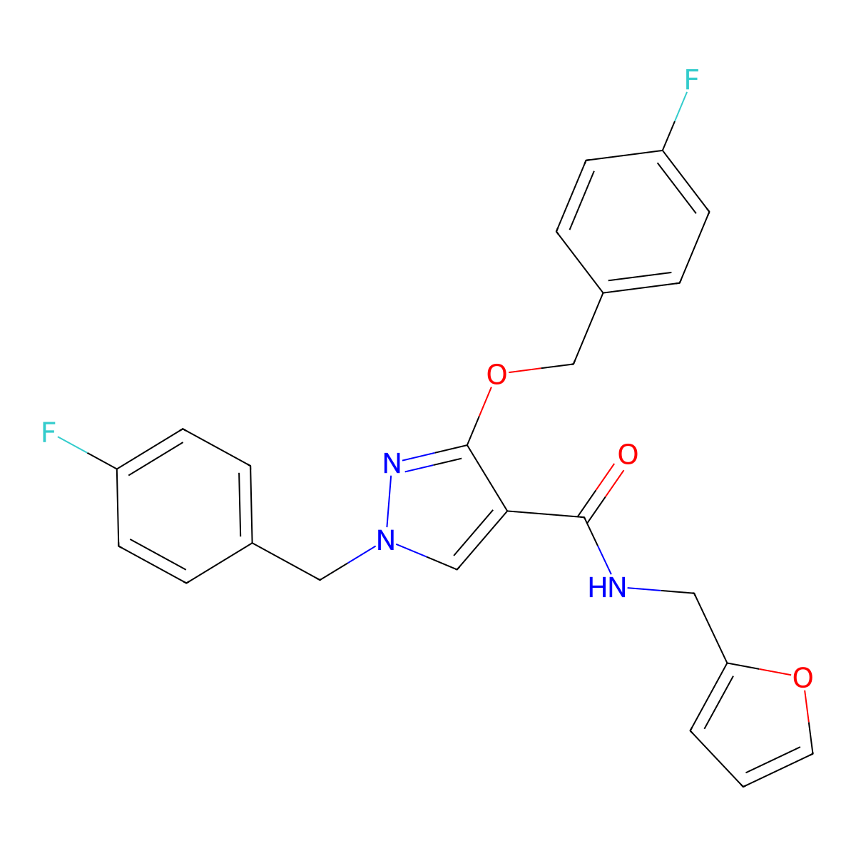 1-(4-fluorobenzyl)-3-((4-fluorobenzyl)oxy)-N-(furan-2-ylmethyl)-1H-pyrazole-4-carboxamide molecular structure, CAS 1013755-46-8