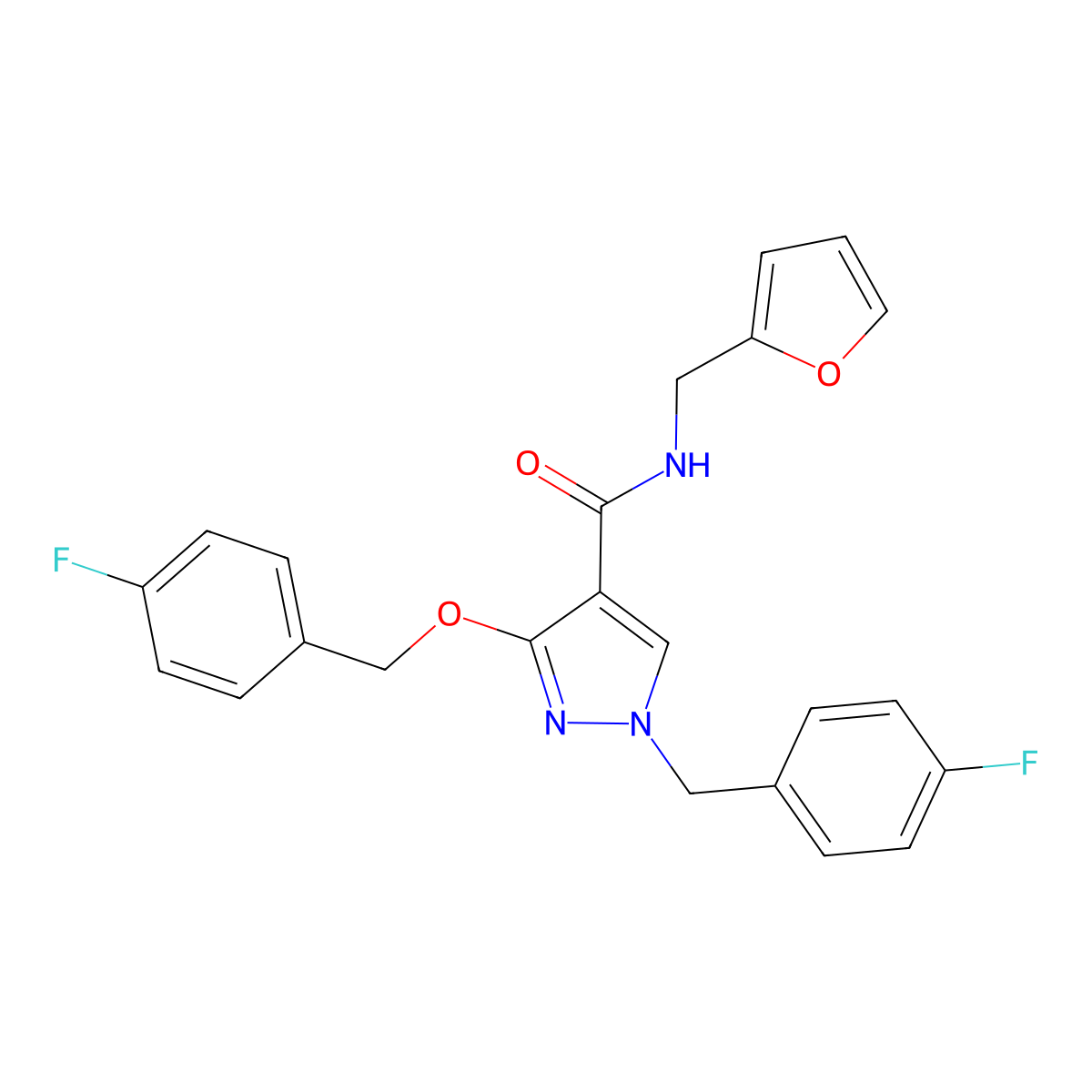 1-(4-fluorobenzyl)-3-((4-fluorobenzyl)oxy)-N-(furan-2-ylmethyl)-1H-pyrazole-4-carboxamide molecular structure, CAS 1013755-46-8