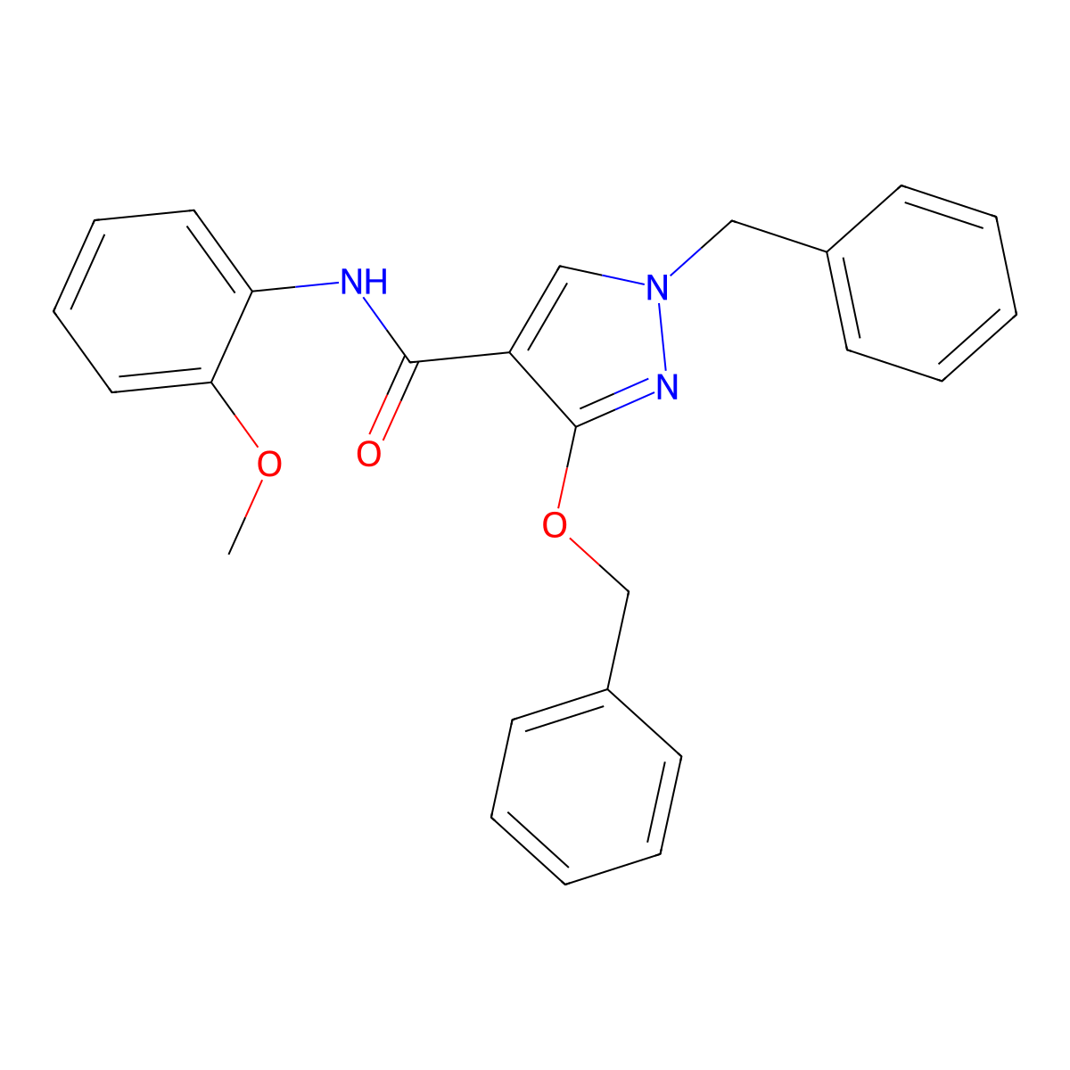 1-benzyl-3-(benzyloxy)-N-(2-methoxyphenyl)-1H-pyrazole-4-carboxamide molecular structure, CAS 1013755-51-5