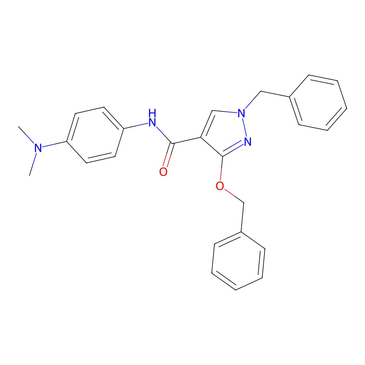 1-benzyl-3-(benzyloxy)-N-(4-(dimethylamino)phenyl)-1H-pyrazole-4-carboxamide molecular structure, CAS 1013755-59-3