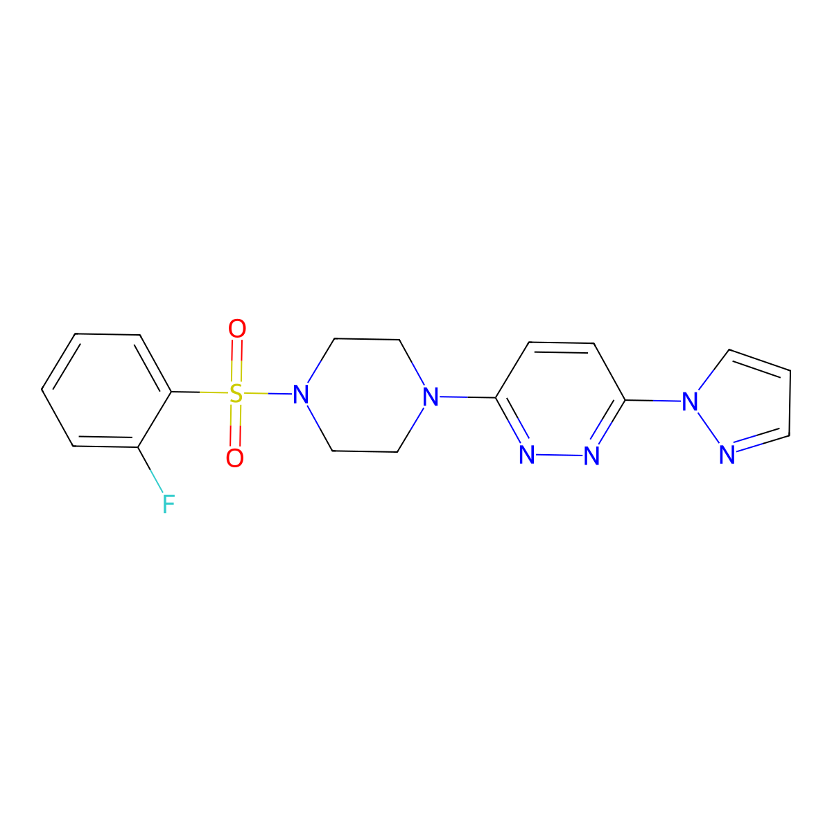 3-(4-((2-fluorophenyl)sulfonyl)piperazin-1-yl)-6-(1H-pyrazol-1-yl)pyridazine molecular structure, CAS 1013755-74-2