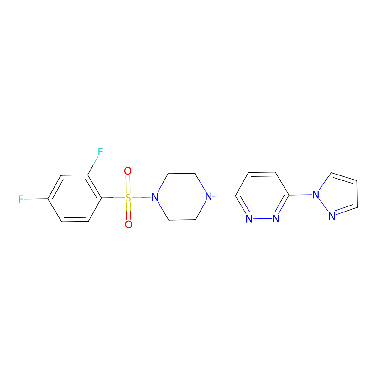 3-(4-((2,4-difluorophenyl)sulfonyl)piperazin-1-yl)-6-(1H-pyrazol-1-yl)pyridazine molecular structure, CAS 1013755-80-0