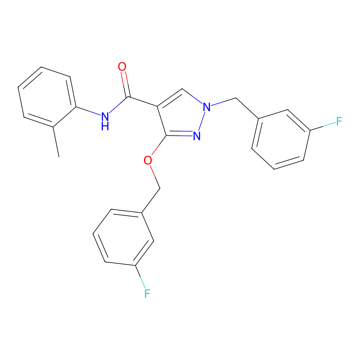 1-(3-fluorobenzyl)-3-((3-fluorobenzyl)oxy)-N-(o-tolyl)-1H-pyrazole-4-carboxamide molecular structure, CAS 1013755-90-2