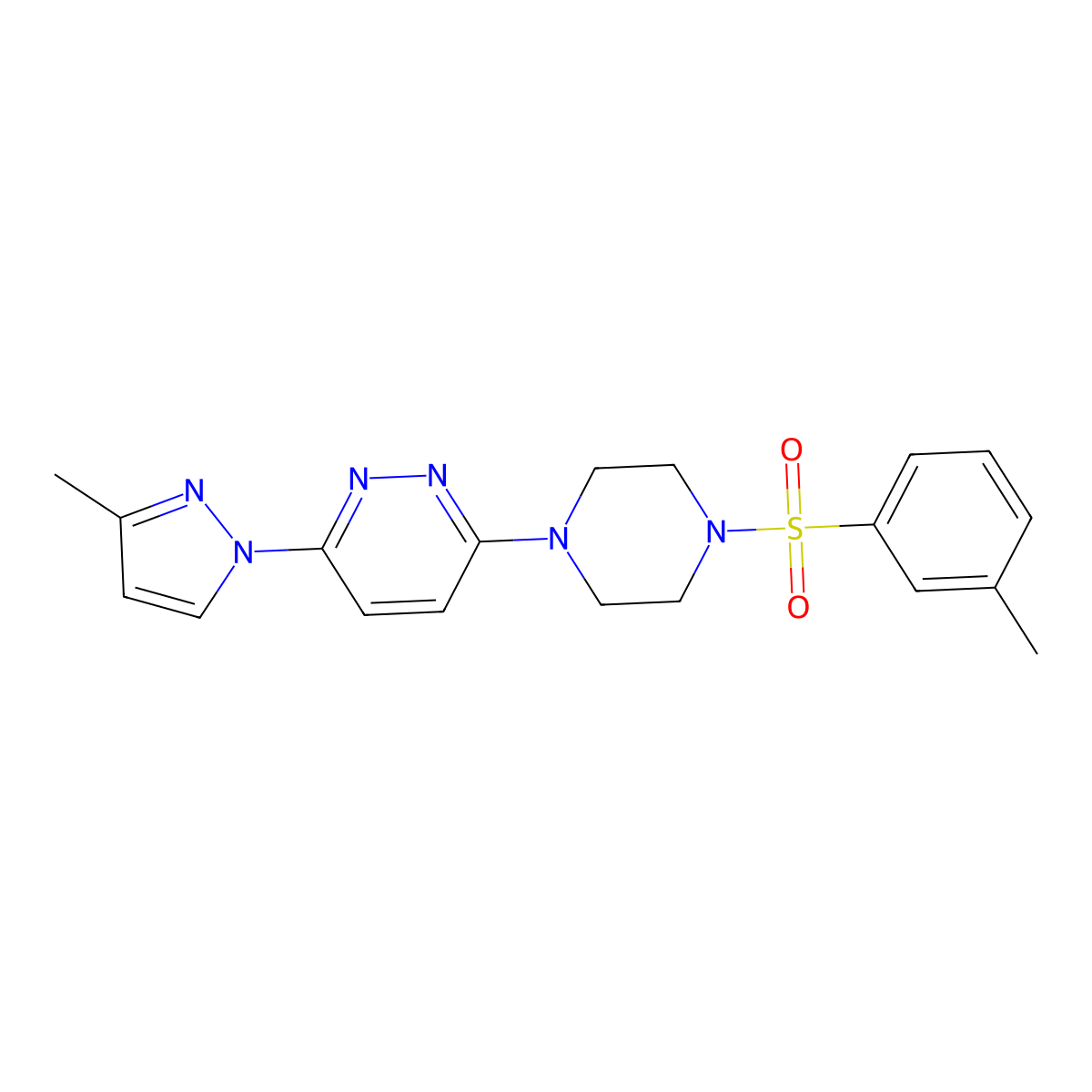 3-(3-methyl-1H-pyrazol-1-yl)-6-(4-(m-tolylsulfonyl)piperazin-1-yl)pyridazine molecular structure, CAS 1013756-05-2