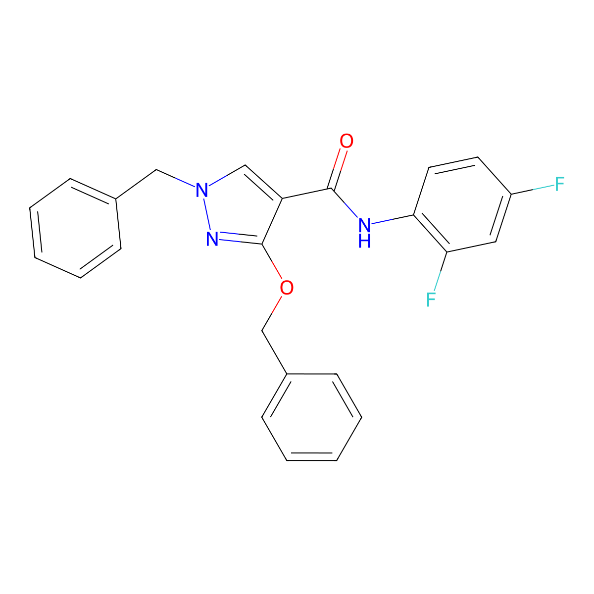 1-benzyl-3-(benzyloxy)-N-(2,4-difluorophenyl)-1H-pyrazole-4-carboxamide molecular structure, CAS 1013756-36-9
