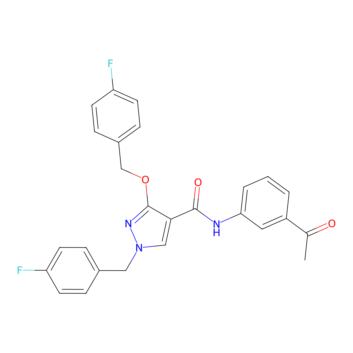 N-(3-acetylphenyl)-1-(4-fluorobenzyl)-3-((4-fluorobenzyl)oxy)-1H-pyrazole-4-carboxamide molecular structure, CAS 1013756-42-7