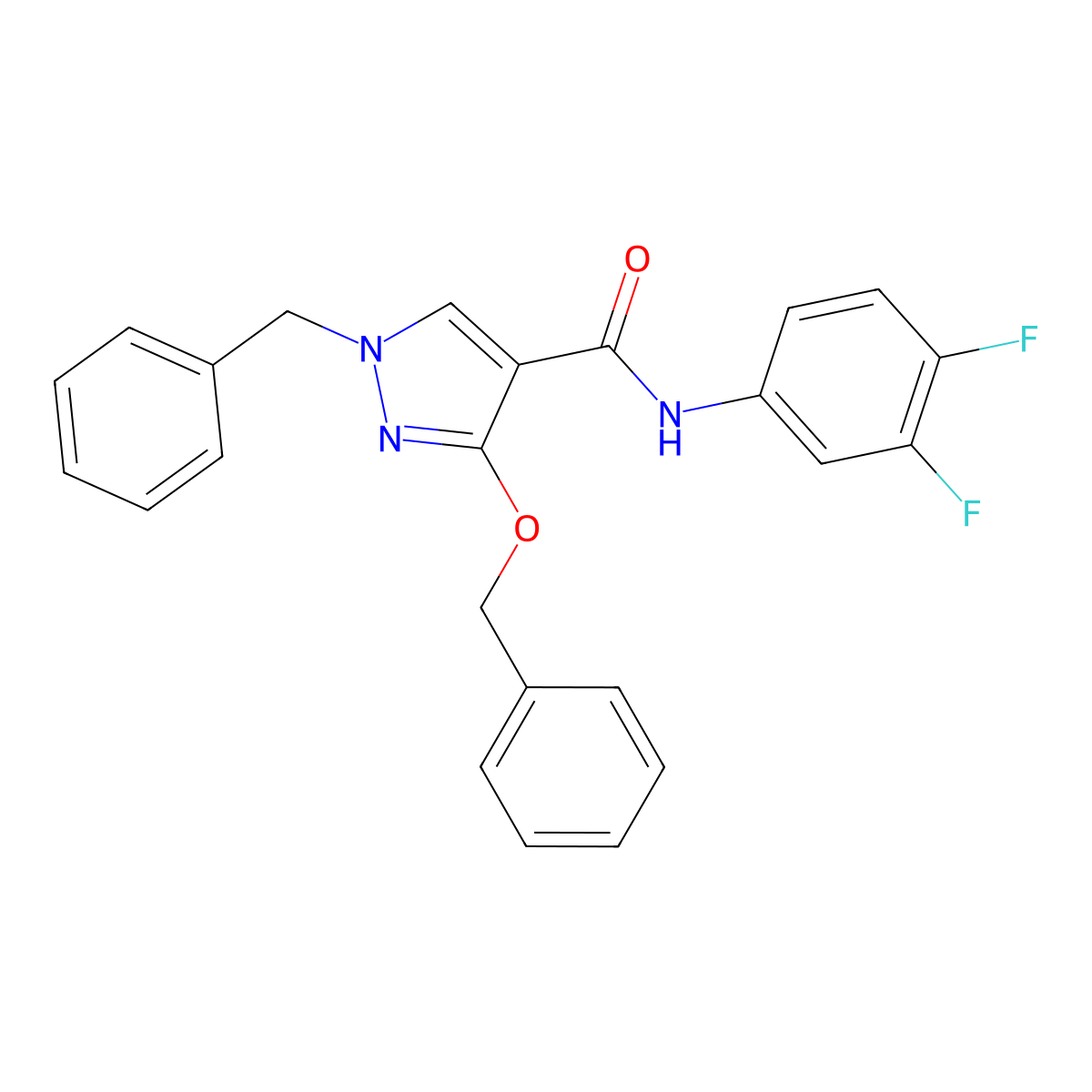 1-benzyl-3-(benzyloxy)-N-(3,4-difluorophenyl)-1H-pyrazole-4-carboxamide molecular structure, CAS 1013756-66-5