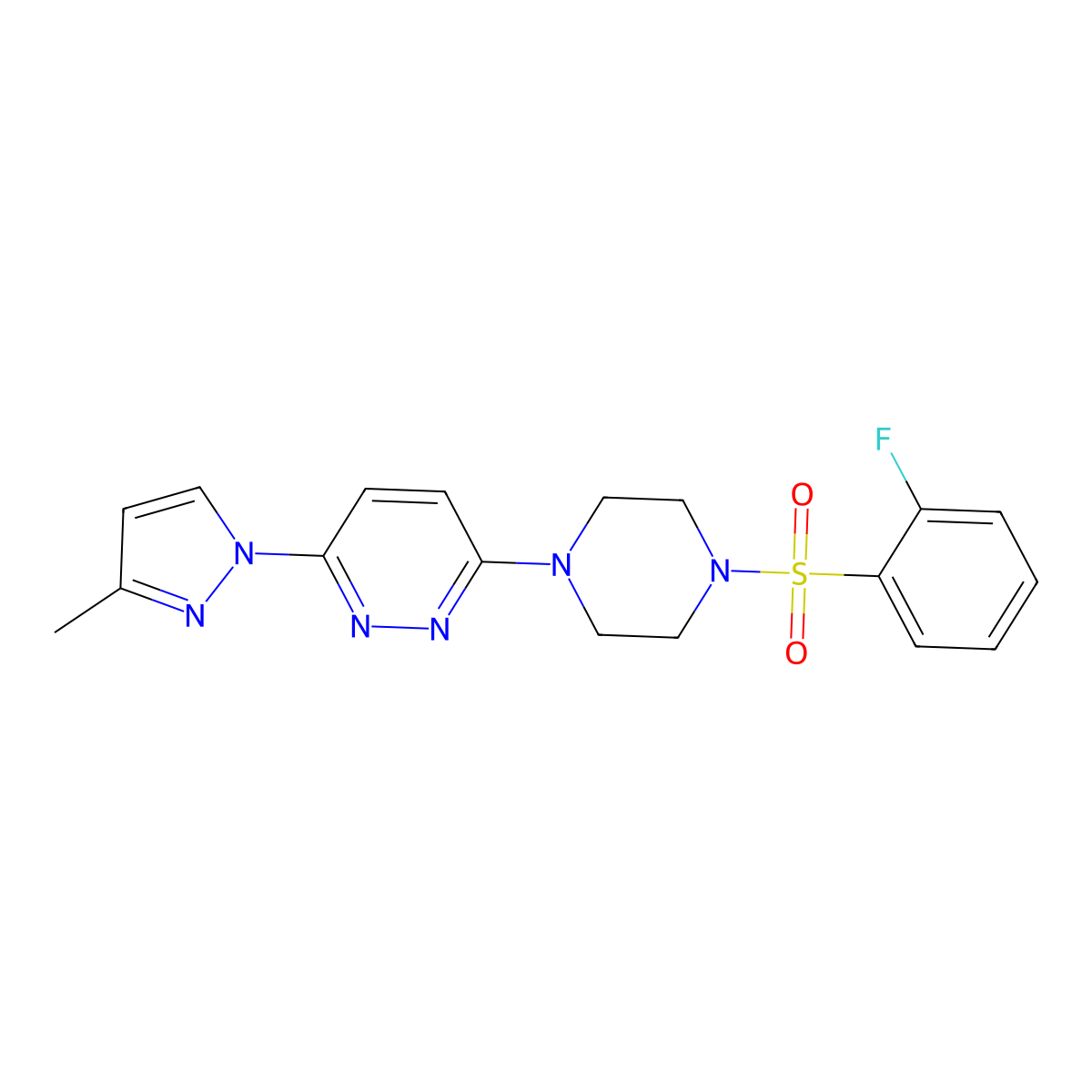 3-(4-((2-fluorophenyl)sulfonyl)piperazin-1-yl)-6-(3-methyl-1H-pyrazol-1-yl)pyridazine molecular structure, CAS 1013756-69-8