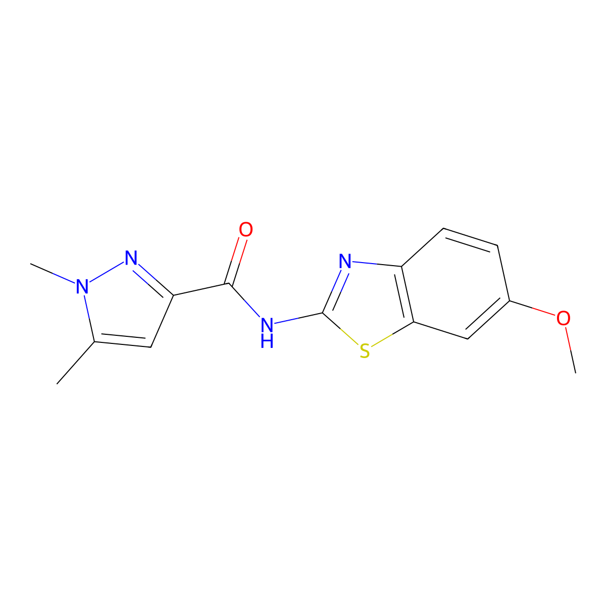 N-(6-methoxy-1,3-benzothiazol-2-yl)-1,5-dimethyl-1H-pyrazole-3-carboxamide molecular structure, CAS 1013756-73-4
