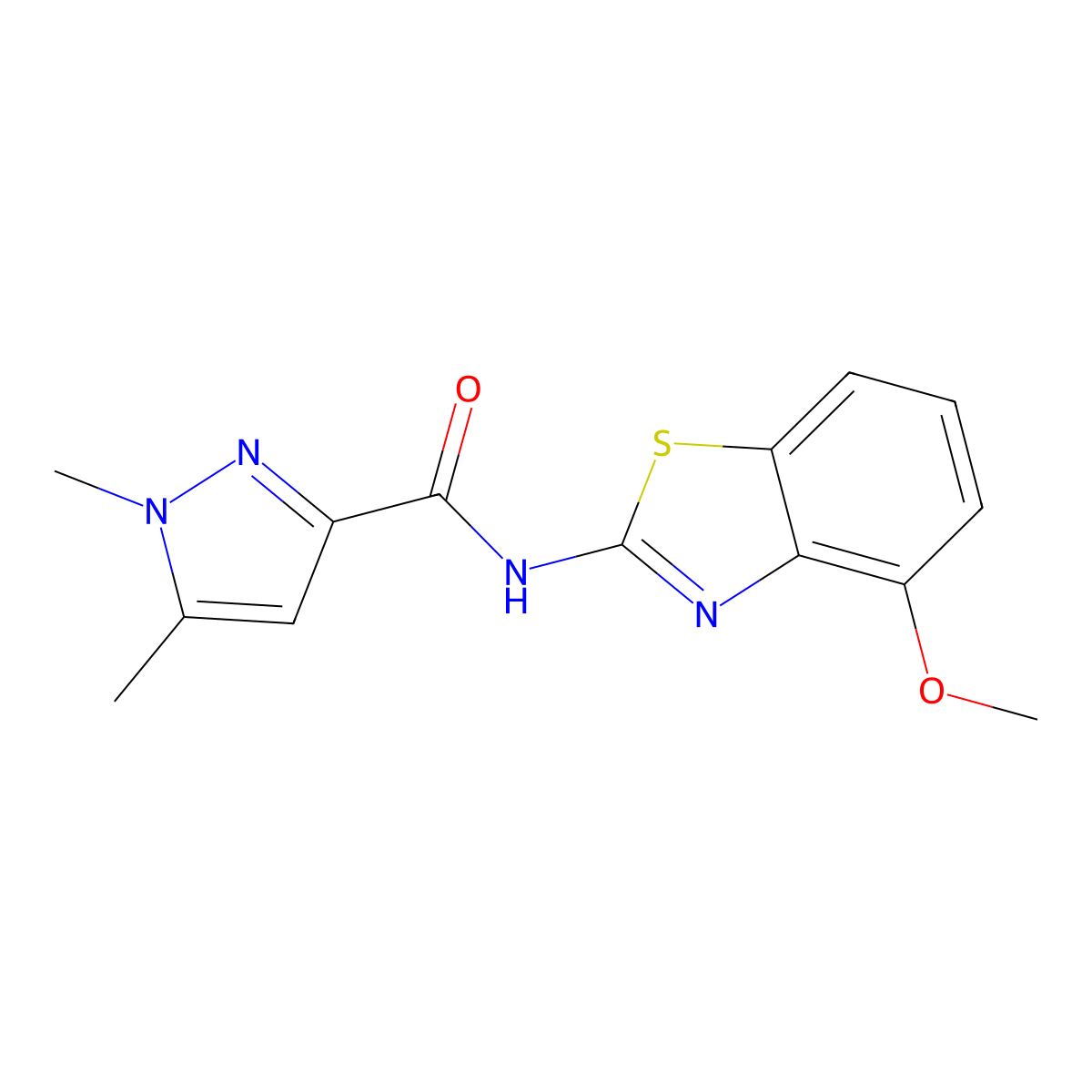 N-(4-methoxybenzo[d]thiazol-2-yl)-1,5-dimethyl-1H-pyrazole-3-carboxamide molecular structure, CAS 1013756-86-9