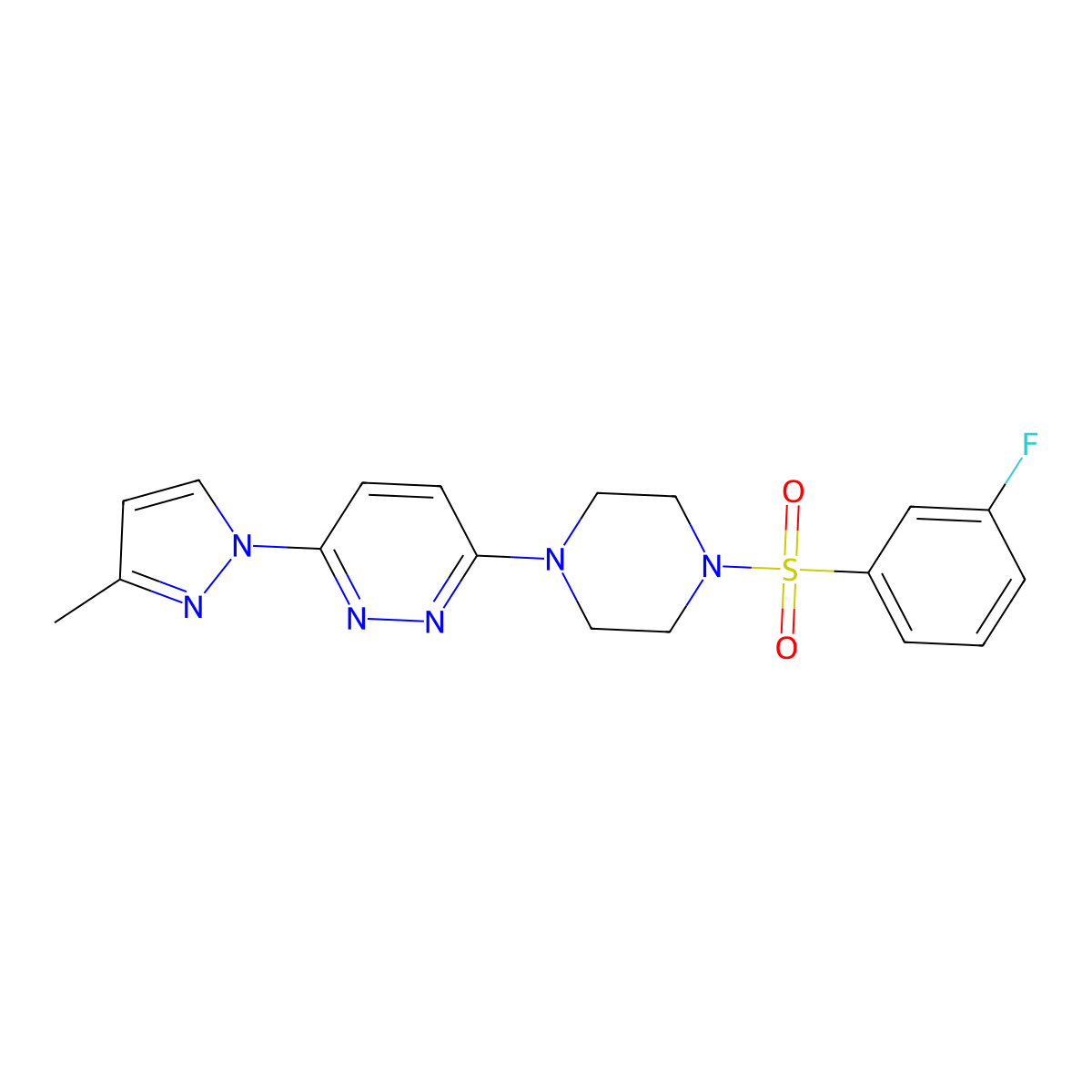 3-(4-((3-fluorophenyl)sulfonyl)piperazin-1-yl)-6-(3-methyl-1H-pyrazol-1-yl)pyridazine molecular structure, CAS 1013756-89-2