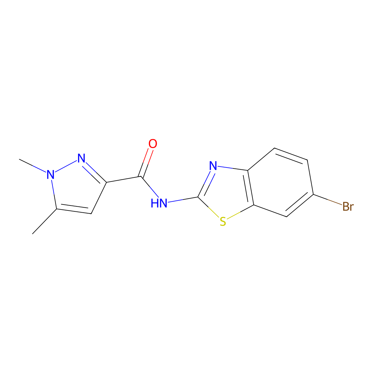 N-(6-bromobenzo[d]thiazol-2-yl)-1,5-dimethyl-1H-pyrazole-3-carboxamide molecular structure, CAS 1013756-96-1