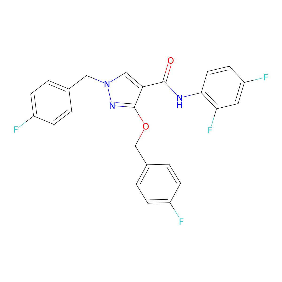 N-(2,4-difluorophenyl)-1-(4-fluorobenzyl)-3-((4-fluorobenzyl)oxy)-1H-pyrazole-4-carboxamide molecular structure, CAS 1013756-97-2