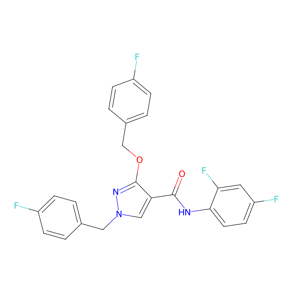 N-(2,4-difluorophenyl)-1-(4-fluorobenzyl)-3-((4-fluorobenzyl)oxy)-1H-pyrazole-4-carboxamide molecular structure, CAS 1013756-97-2