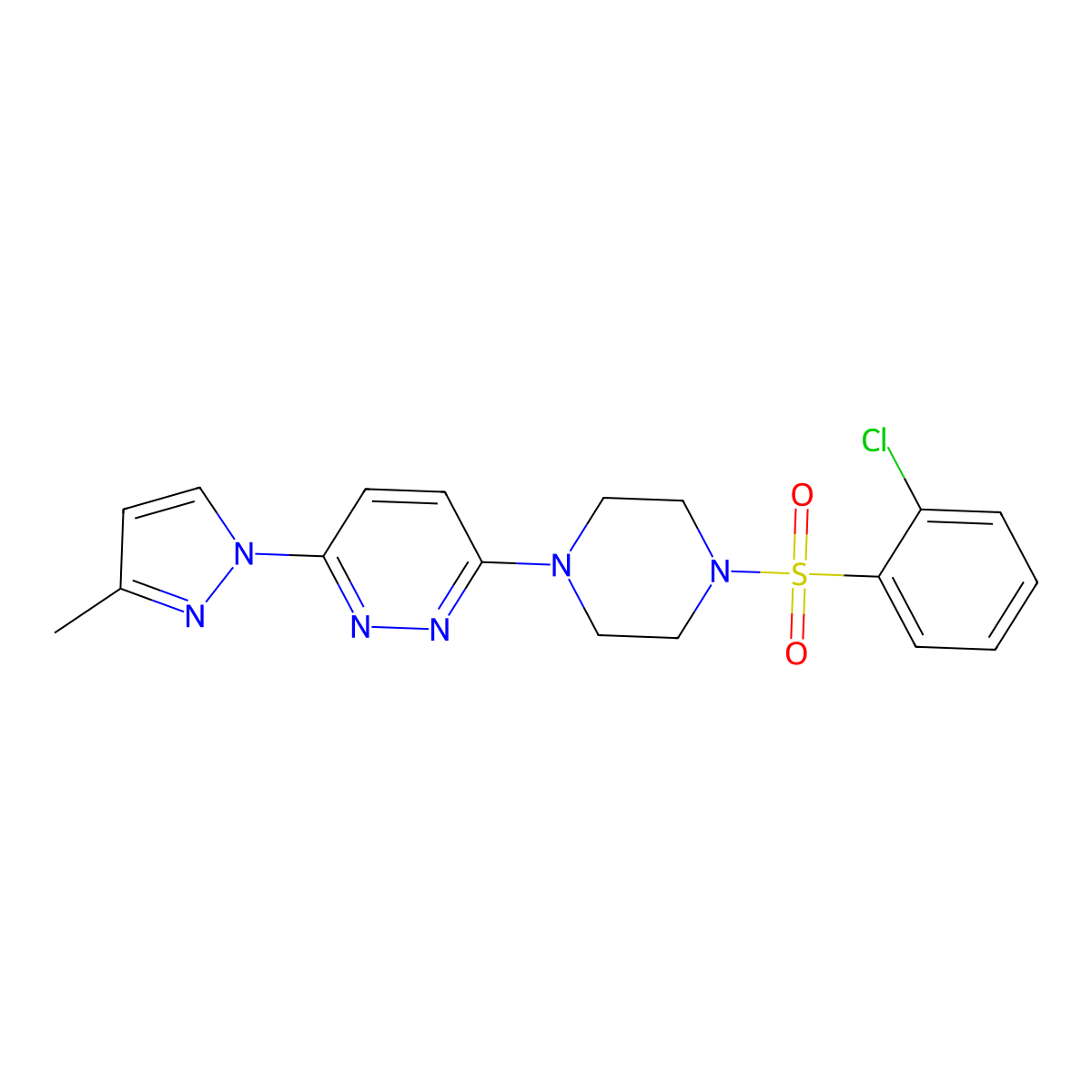 3-(4-((2-chlorophenyl)sulfonyl)piperazin-1-yl)-6-(3-methyl-1H-pyrazol-1-yl)pyridazine molecular structure, CAS 1013757-10-2