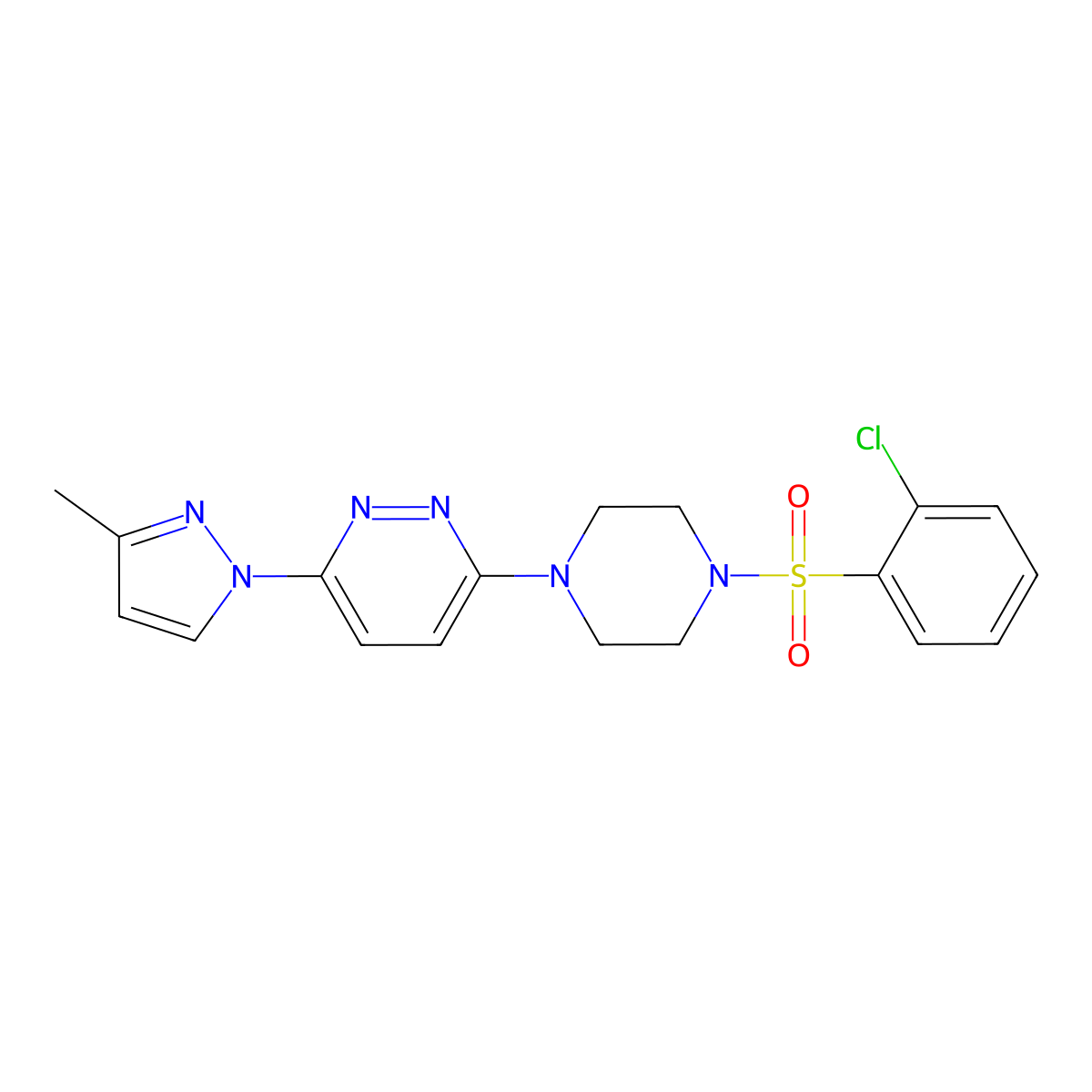 3-(4-((2-chlorophenyl)sulfonyl)piperazin-1-yl)-6-(3-methyl-1H-pyrazol-1-yl)pyridazine molecular structure, CAS 1013757-10-2