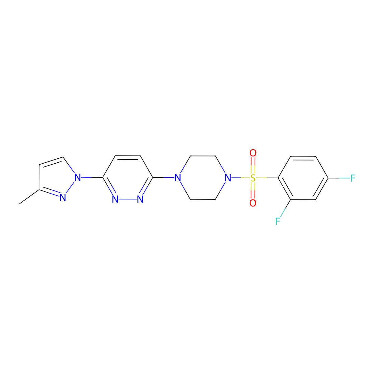 3-(4-((2,4-difluorophenyl)sulfonyl)piperazin-1-yl)-6-(3-methyl-1H-pyrazol-1-yl)pyridazine molecular structure, CAS 1013757-17-9
