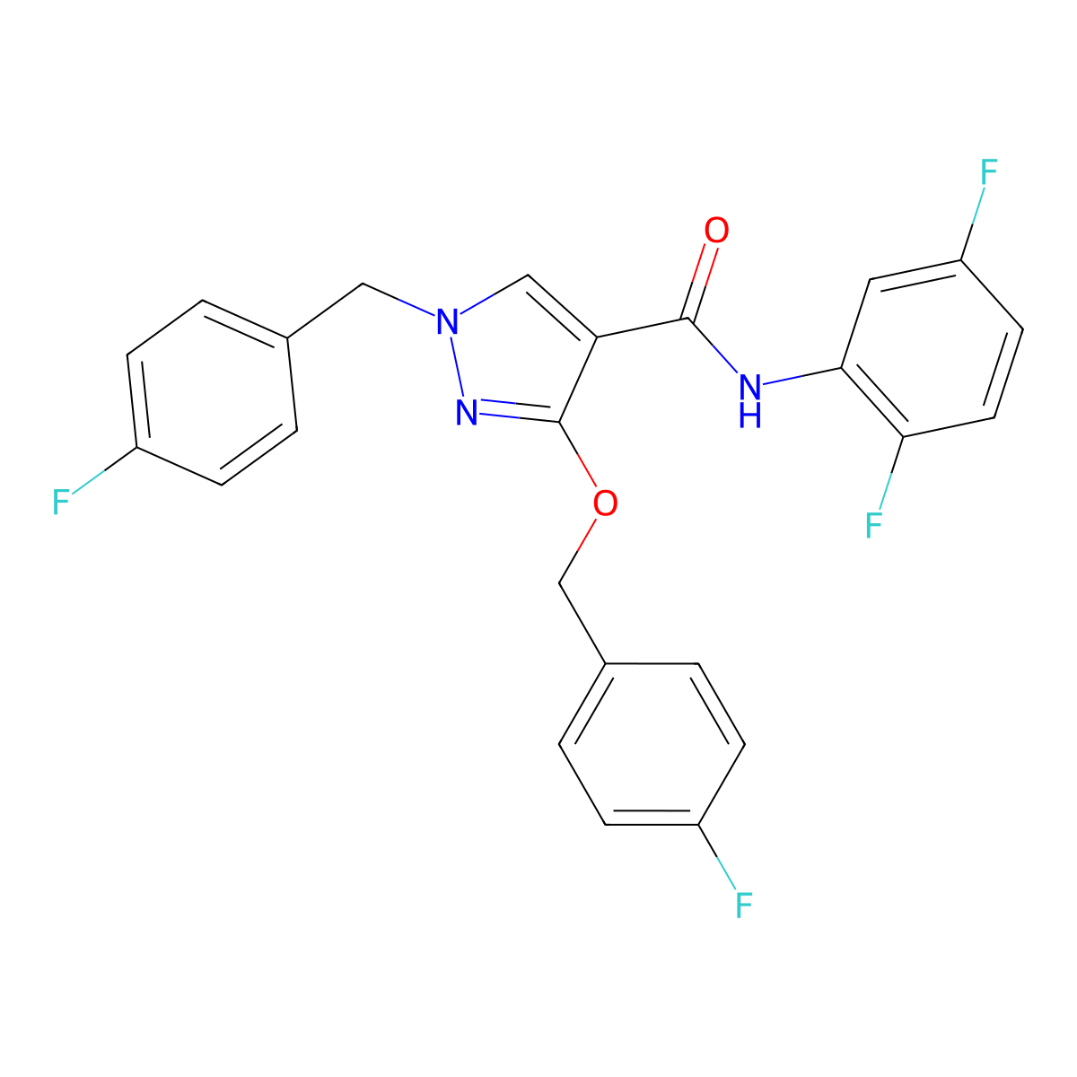 N-(2,5-difluorophenyl)-1-(4-fluorobenzyl)-3-((4-fluorobenzyl)oxy)-1H-pyrazole-4-carboxamide molecular structure, CAS 1013757-24-8