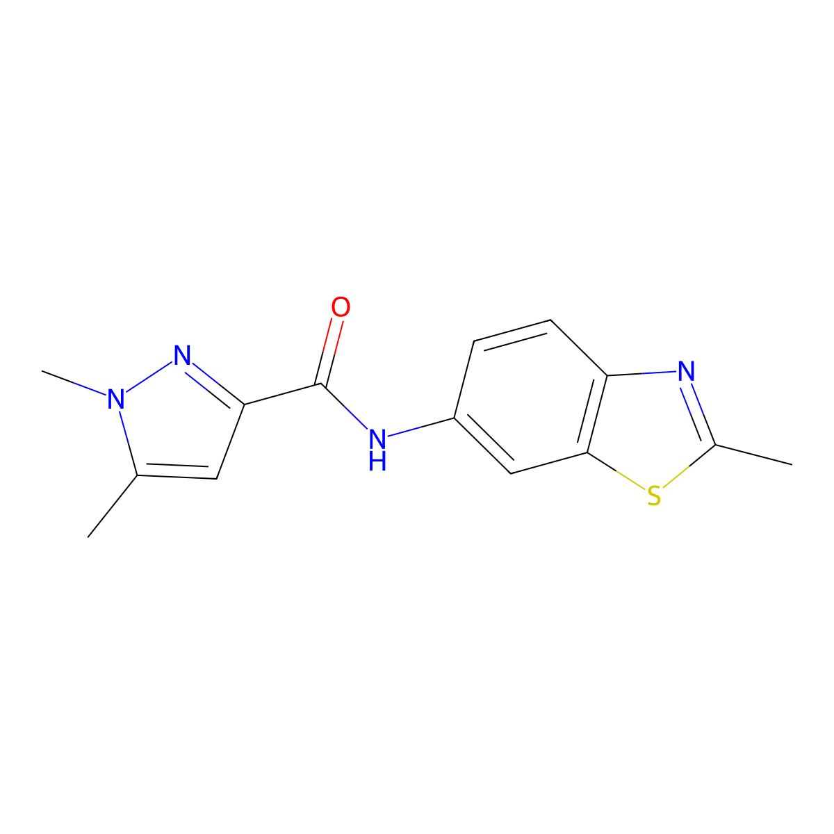 1,5-dimethyl-N-(2-methylbenzo[d]thiazol-6-yl)-1H-pyrazole-3-carboxamide molecular structure, CAS 1013757-32-8