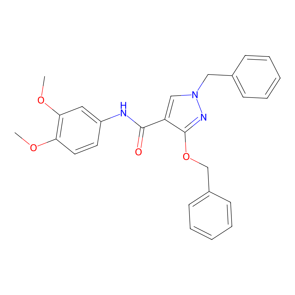 1-benzyl-3-(benzyloxy)-N-(3,4-dimethoxyphenyl)-1H-pyrazole-4-carboxamide molecular structure, CAS 1013757-89-5