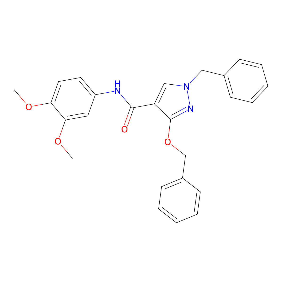 1-benzyl-3-(benzyloxy)-N-(3,4-dimethoxyphenyl)-1H-pyrazole-4-carboxamide molecular structure, CAS 1013757-89-5