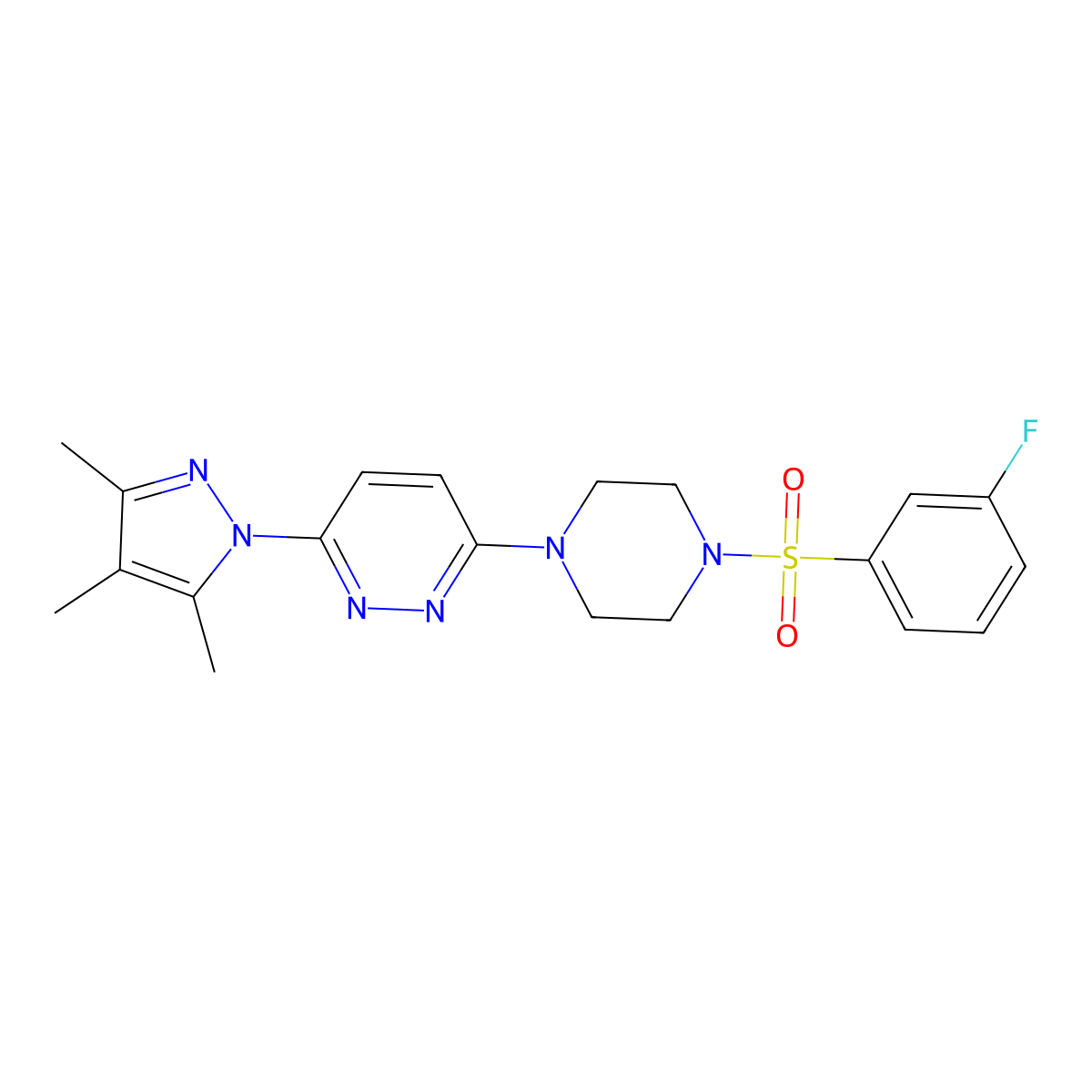 3-[4-(3-fluorobenzenesulfonyl)piperazin-1-yl]-6-(3,4,5-trimethyl-1H-pyrazol-1-yl)pyridazine molecular structure, CAS 1013757-91-9