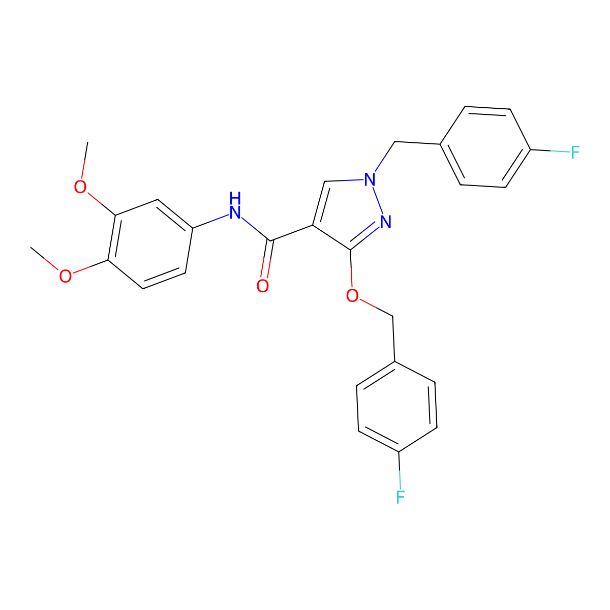 N-(3,4-dimethoxyphenyl)-1-(4-fluorobenzyl)-3-((4-fluorobenzyl)oxy)-1H-pyrazole-4-carboxamide molecular structure, CAS 1013757-96-4