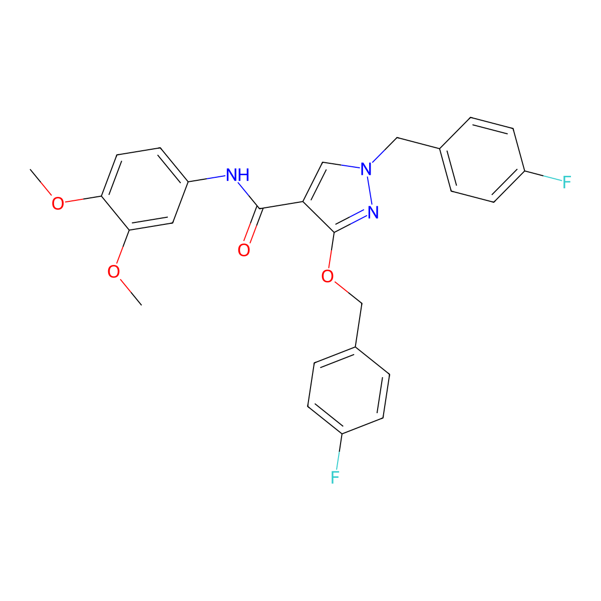 N-(3,4-dimethoxyphenyl)-1-(4-fluorobenzyl)-3-((4-fluorobenzyl)oxy)-1H-pyrazole-4-carboxamide molecular structure, CAS 1013757-96-4