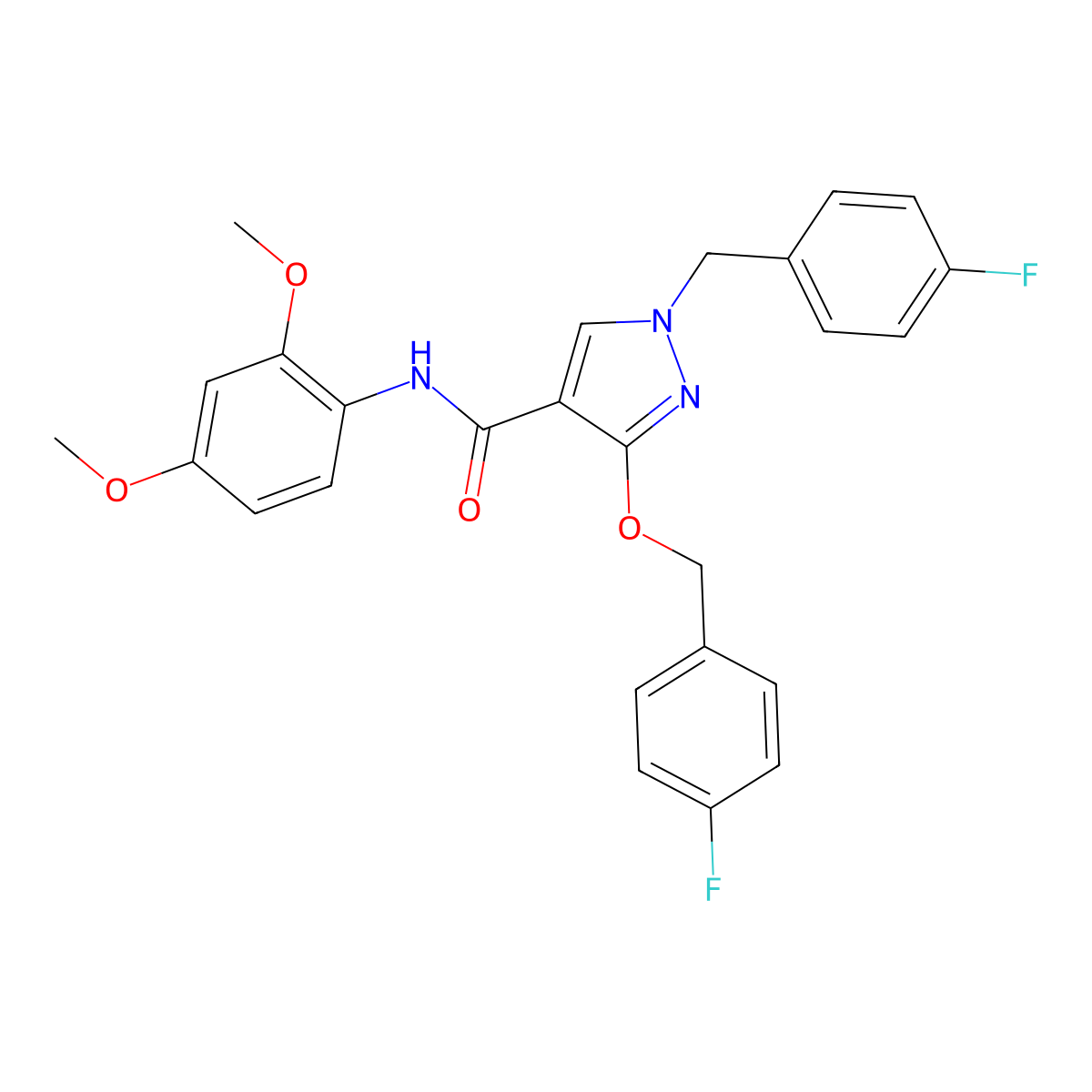 N-(2,4-dimethoxyphenyl)-1-(4-fluorobenzyl)-3-((4-fluorobenzyl)oxy)-1H-pyrazole-4-carboxamide molecular structure, CAS 1013758-03-6