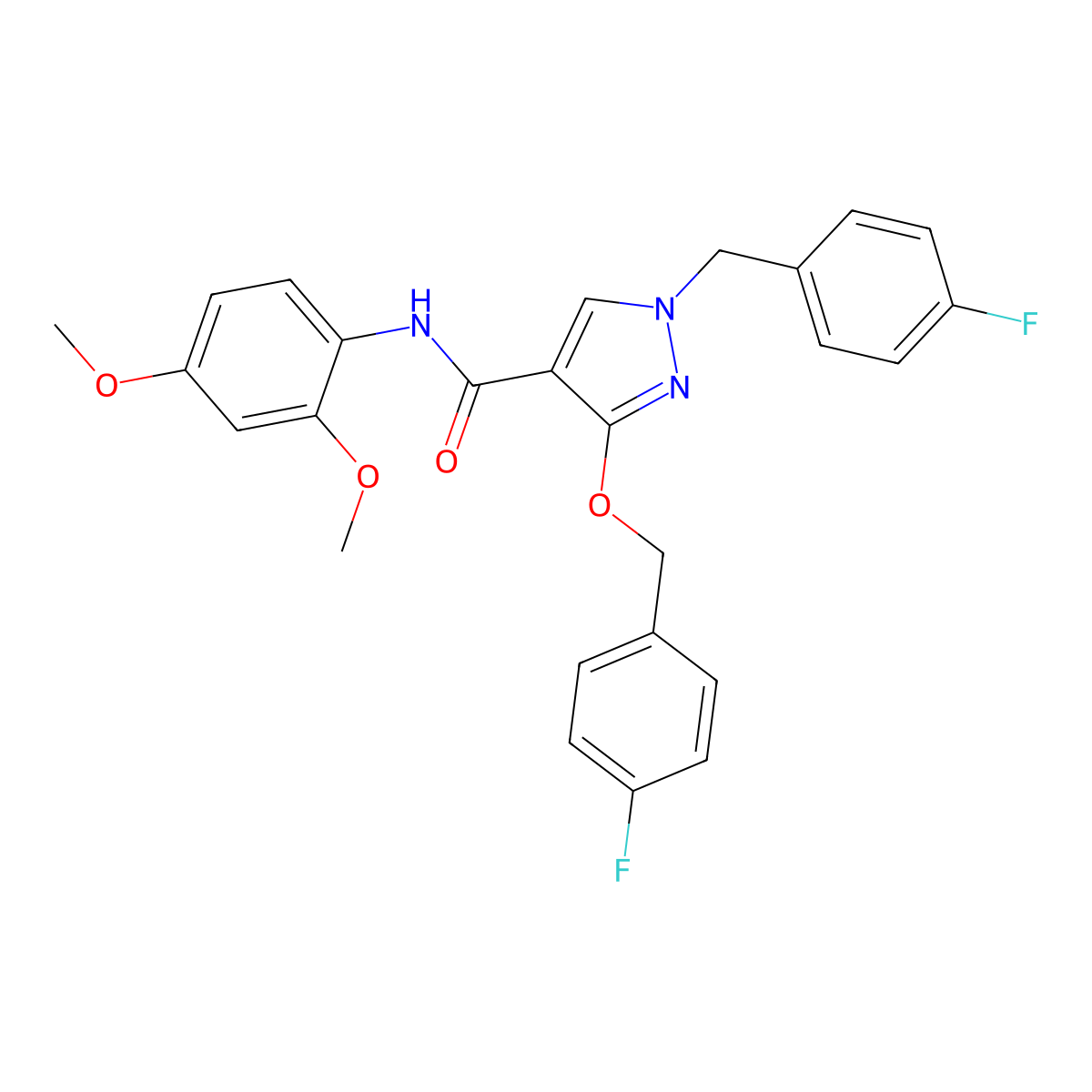 N-(2,4-dimethoxyphenyl)-1-(4-fluorobenzyl)-3-((4-fluorobenzyl)oxy)-1H-pyrazole-4-carboxamide molecular structure, CAS 1013758-03-6