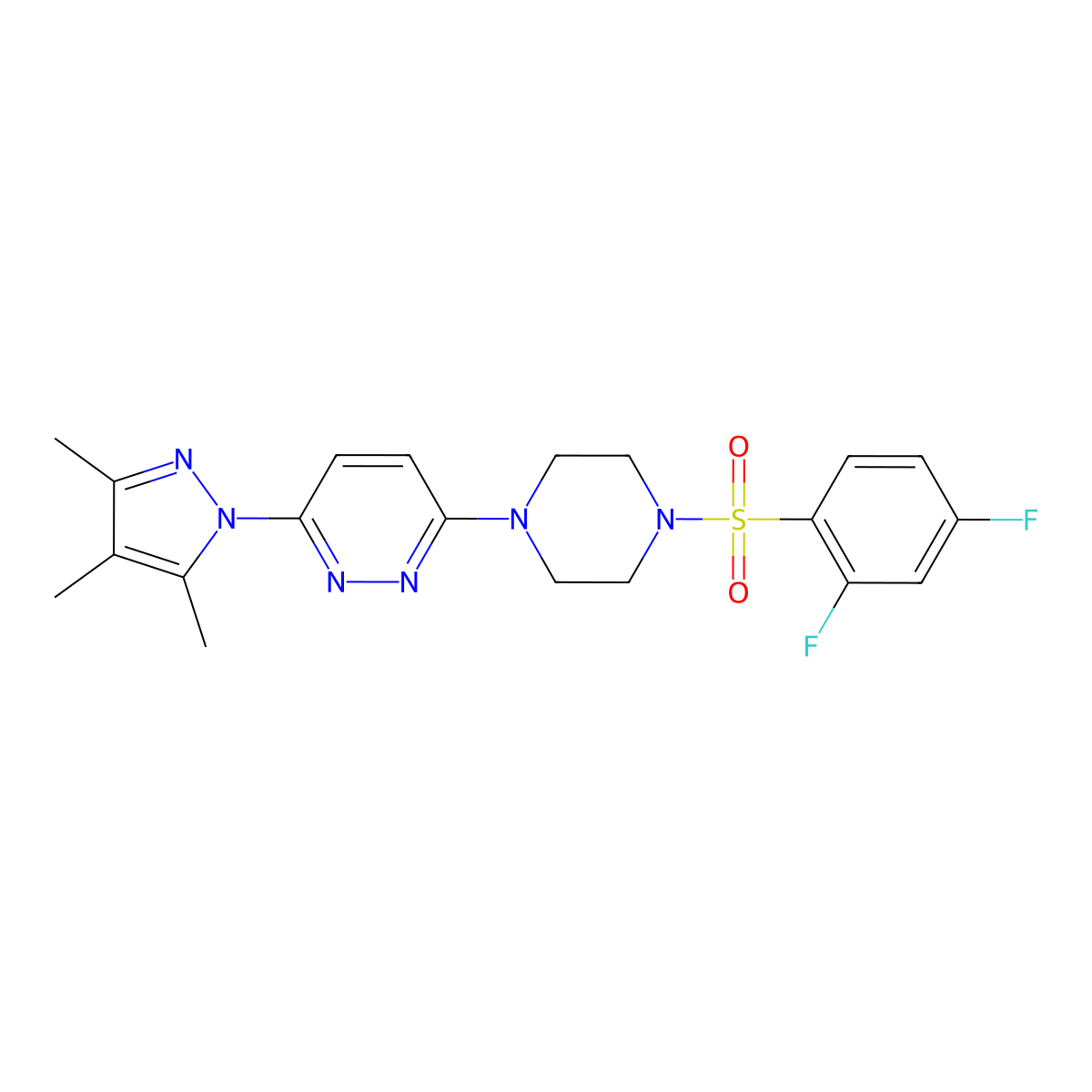 3-(4-((2,4-difluorophenyl)sulfonyl)piperazin-1-yl)-6-(3,4,5-trimethyl-1H-pyrazol-1-yl)pyridazine molecular structure, CAS 1013758-04-7