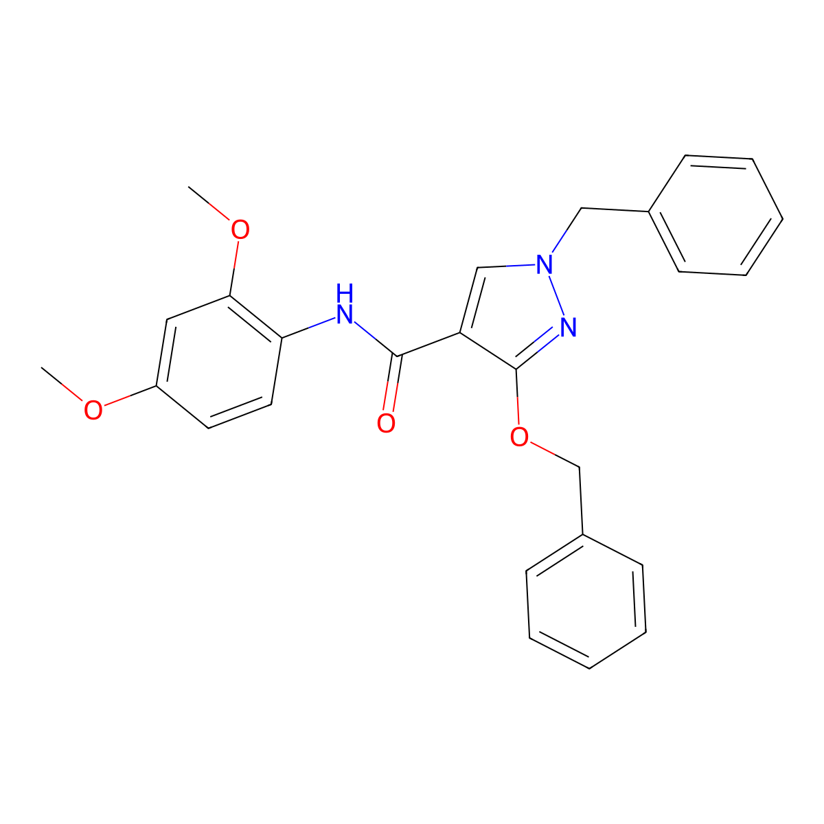 1-benzyl-3-(benzyloxy)-N-(2,4-dimethoxyphenyl)-1H-pyrazole-4-carboxamide molecular structure, CAS 1013758-05-8