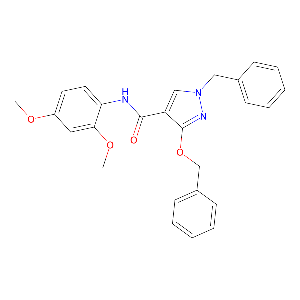 1-benzyl-3-(benzyloxy)-N-(2,4-dimethoxyphenyl)-1H-pyrazole-4-carboxamide molecular structure, CAS 1013758-05-8