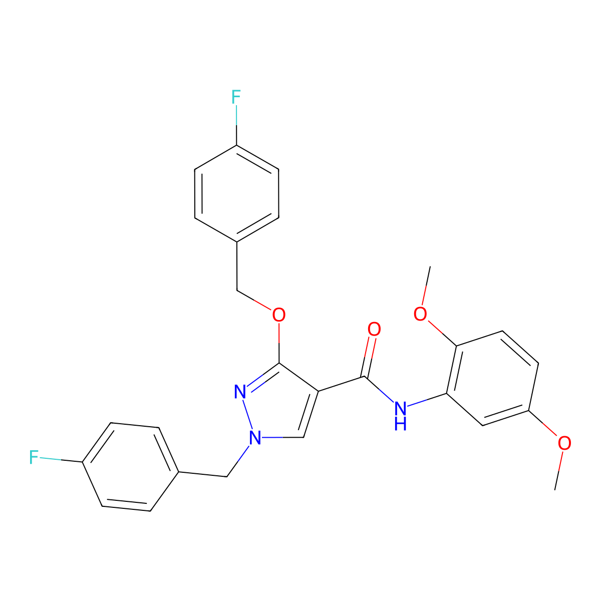 N-(2,5-dimethoxyphenyl)-1-(4-fluorobenzyl)-3-((4-fluorobenzyl)oxy)-1H-pyrazole-4-carboxamide molecular structure, CAS 1013758-26-3
