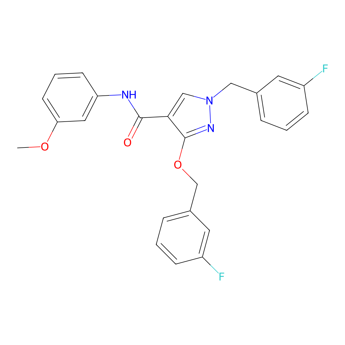 1-(3-fluorobenzyl)-3-((3-fluorobenzyl)oxy)-N-(3-methoxyphenyl)-1H-pyrazole-4-carboxamide molecular structure, CAS 1013758-33-2