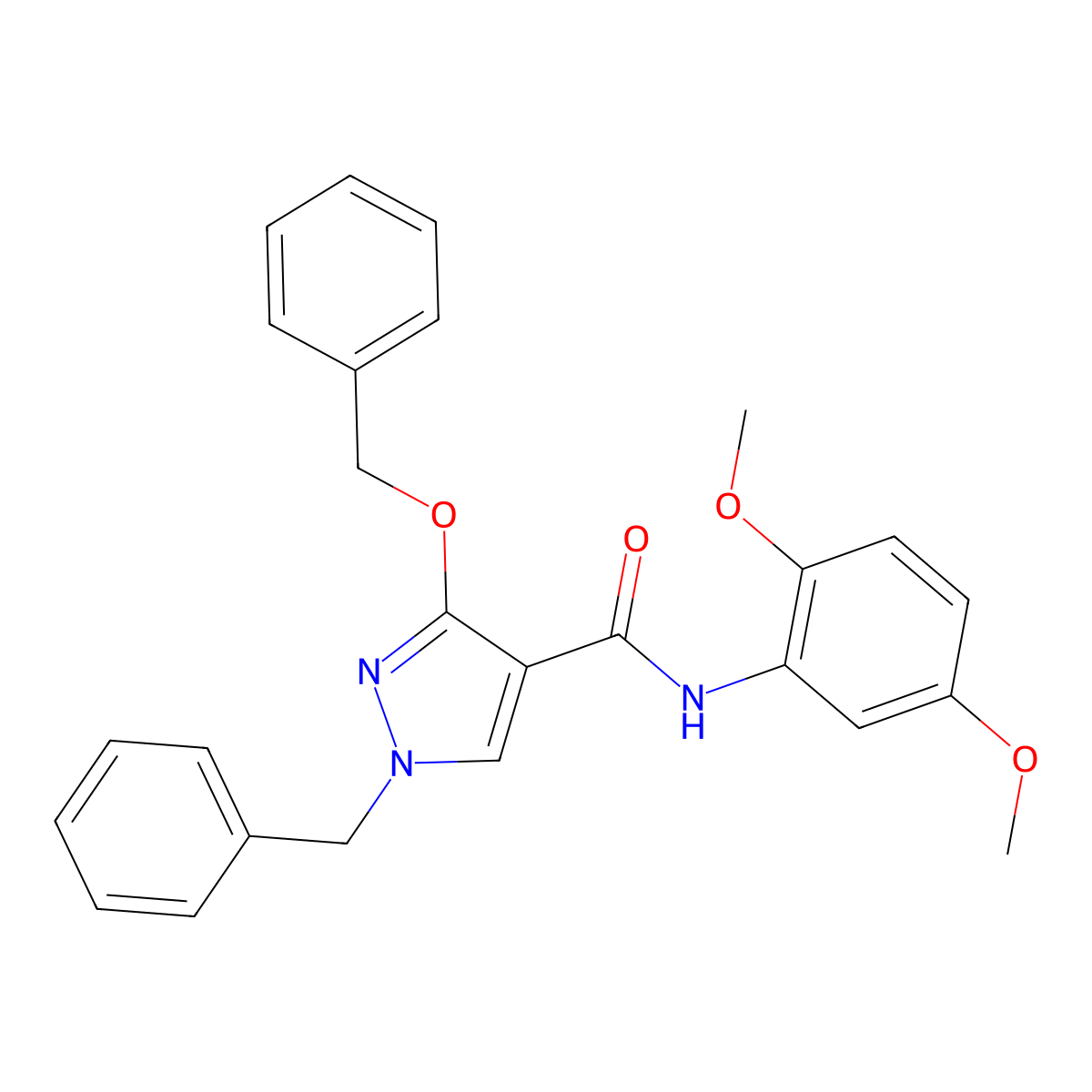 1-benzyl-3-(benzyloxy)-N-(2,5-dimethoxyphenyl)-1H-pyrazole-4-carboxamide molecular structure, CAS 1013758-40-1