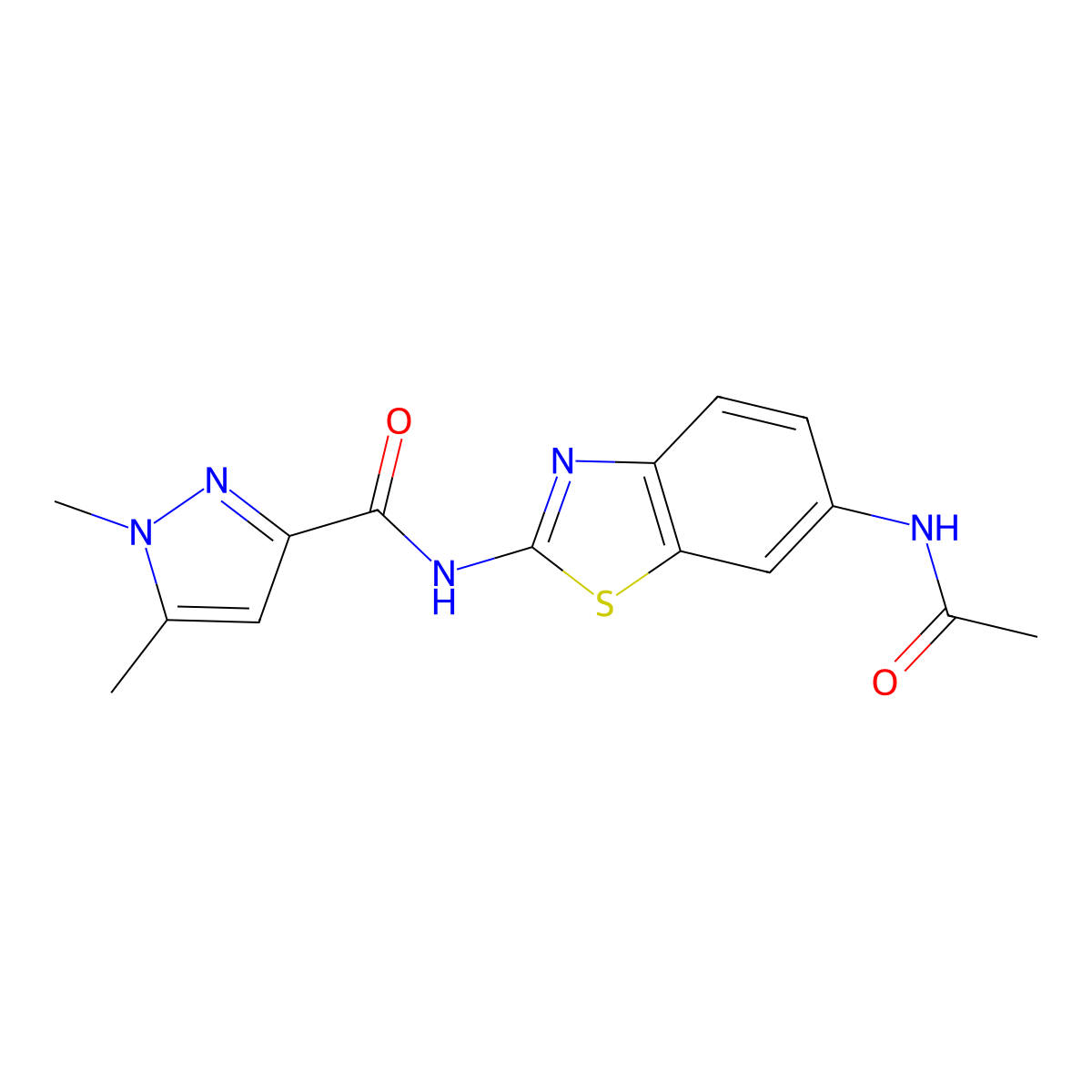 N-(6-acetamidobenzo[d]thiazol-2-yl)-1,5-dimethyl-1H-pyrazole-3-carboxamide molecular structure, CAS 1013758-84-3