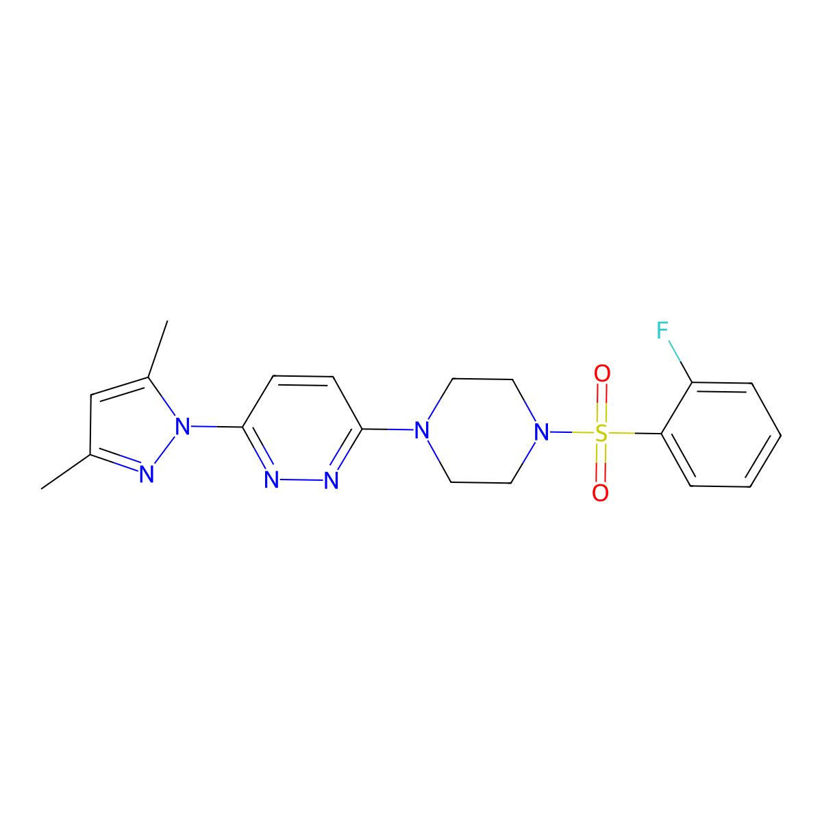 3-(3,5-dimethyl-1H-pyrazol-1-yl)-6-(4-((2-fluorophenyl)sulfonyl)piperazin-1-yl)pyridazine molecular structure, CAS 1013758-85-4