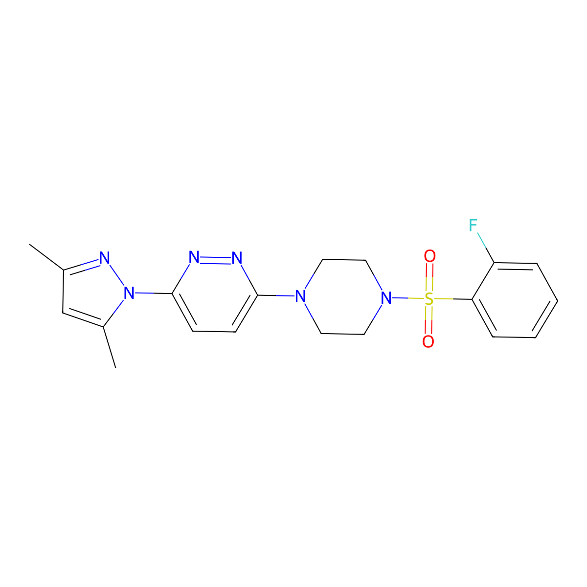 3-(3,5-dimethyl-1H-pyrazol-1-yl)-6-(4-((2-fluorophenyl)sulfonyl)piperazin-1-yl)pyridazine molecular structure, CAS 1013758-85-4