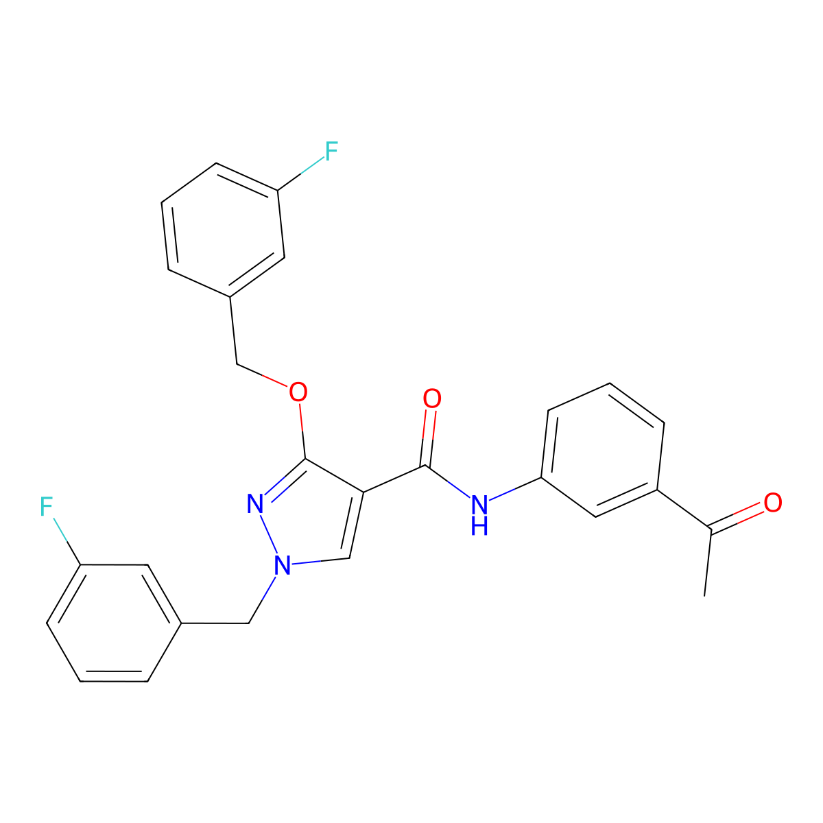N-(3-acetylphenyl)-1-(3-fluorobenzyl)-3-((3-fluorobenzyl)oxy)-1H-pyrazole-4-carboxamide molecular structure, CAS 1013758-90-1