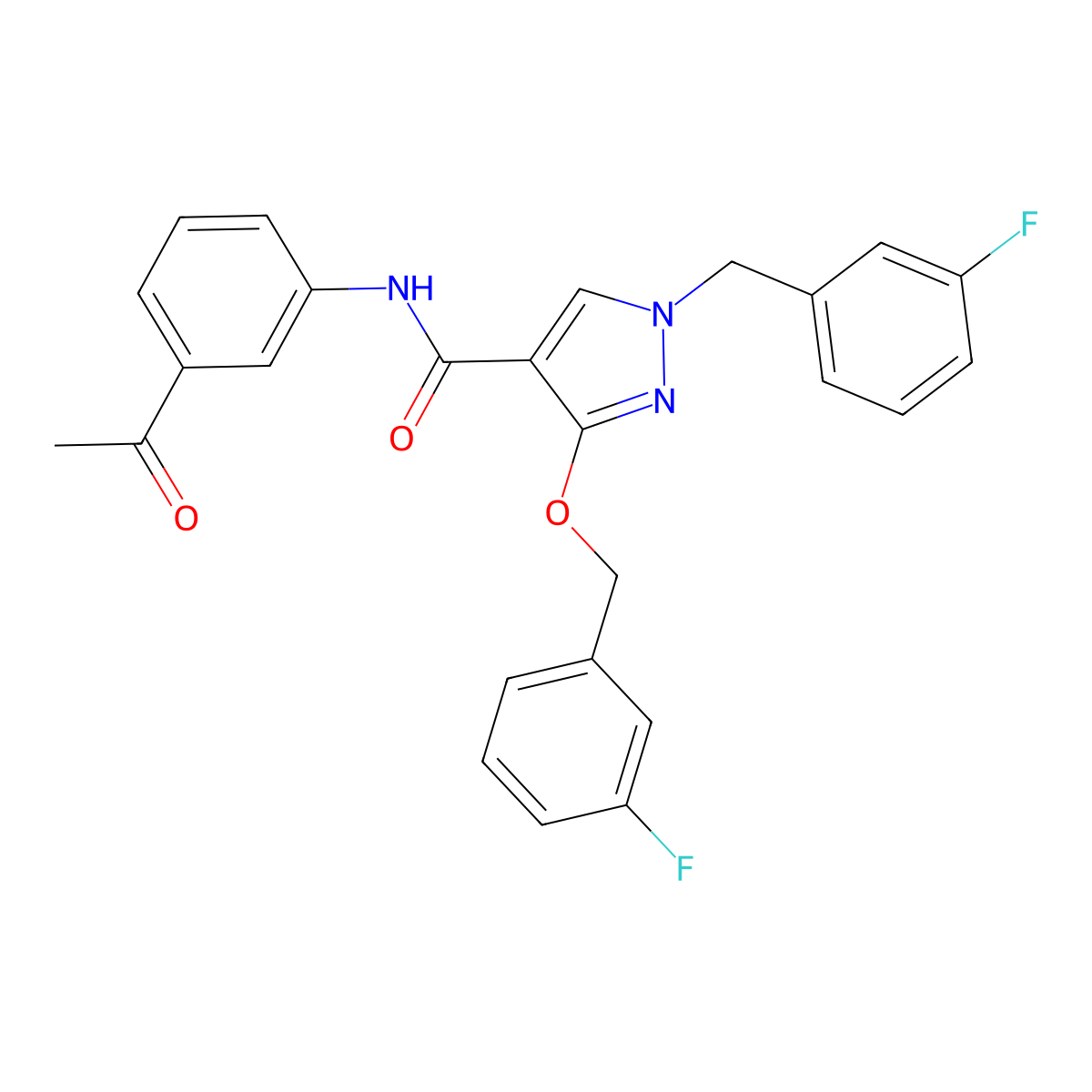 N-(3-acetylphenyl)-1-(3-fluorobenzyl)-3-((3-fluorobenzyl)oxy)-1H-pyrazole-4-carboxamide molecular structure, CAS 1013758-90-1