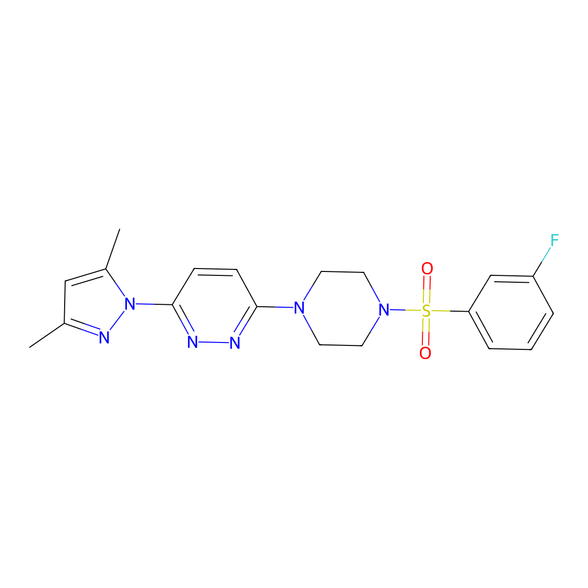 3-(3,5-dimethyl-1H-pyrazol-1-yl)-6-(4-((3-fluorophenyl)sulfonyl)piperazin-1-yl)pyridazine molecular structure, CAS 1013759-01-7