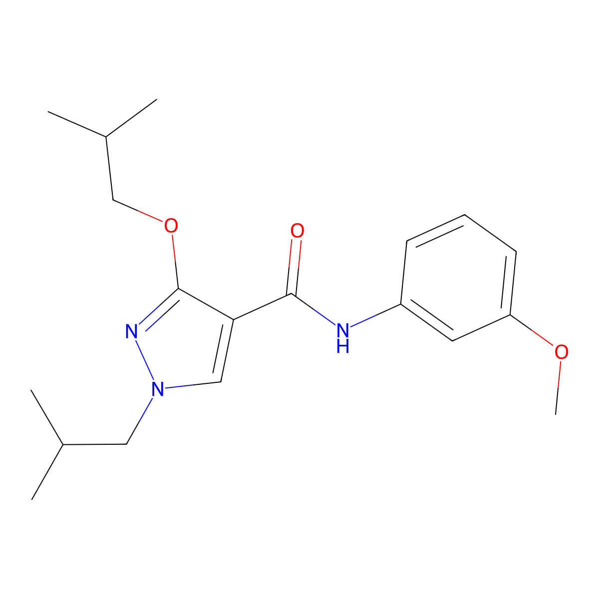3-isobutoxy-1-isobutyl-N-(3-methoxyphenyl)-1H-pyrazole-4-carboxamide molecular structure, CAS 1013759-14-2