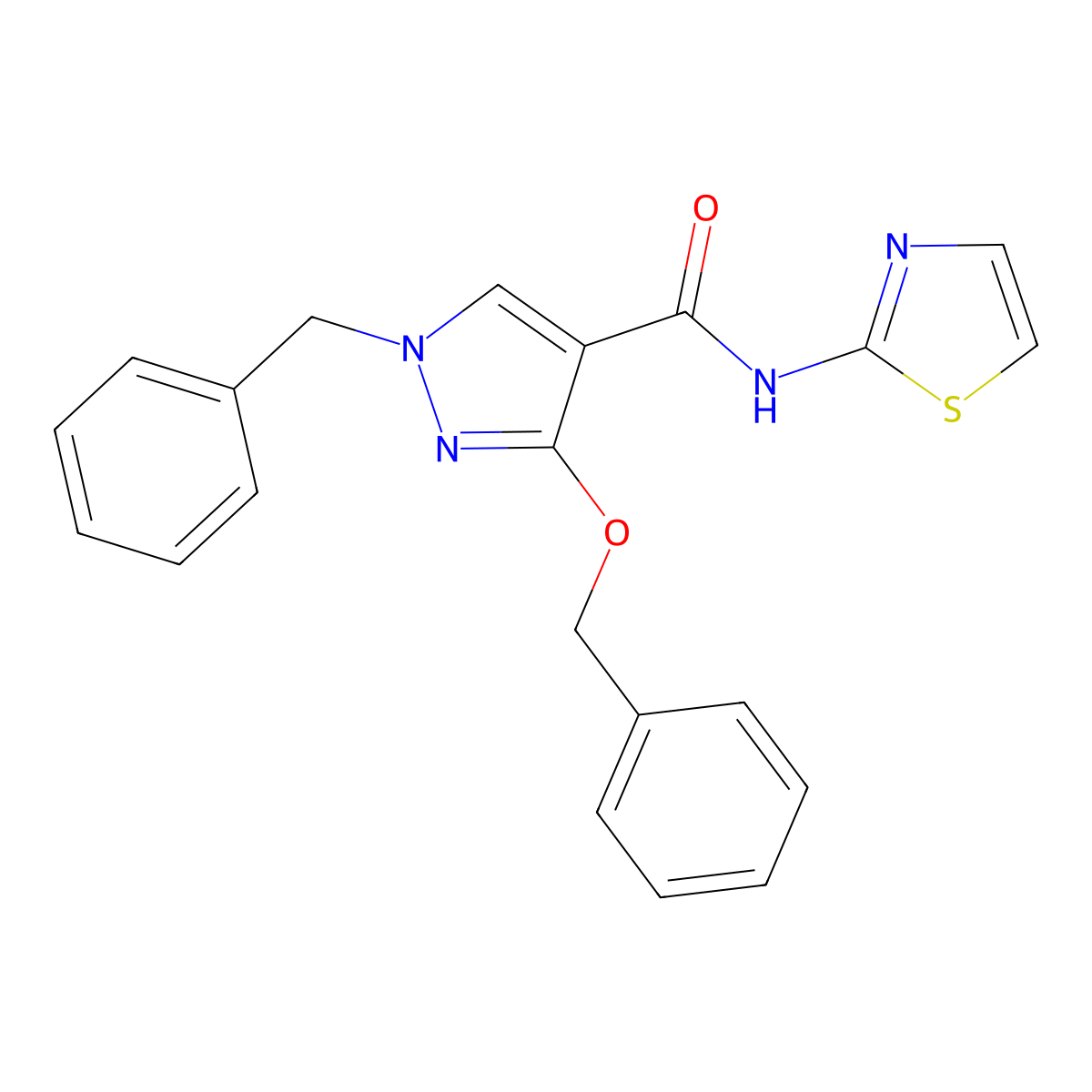 1-benzyl-3-(benzyloxy)-N-(thiazol-2-yl)-1H-pyrazole-4-carboxamide molecular structure, CAS 1013759-60-8
